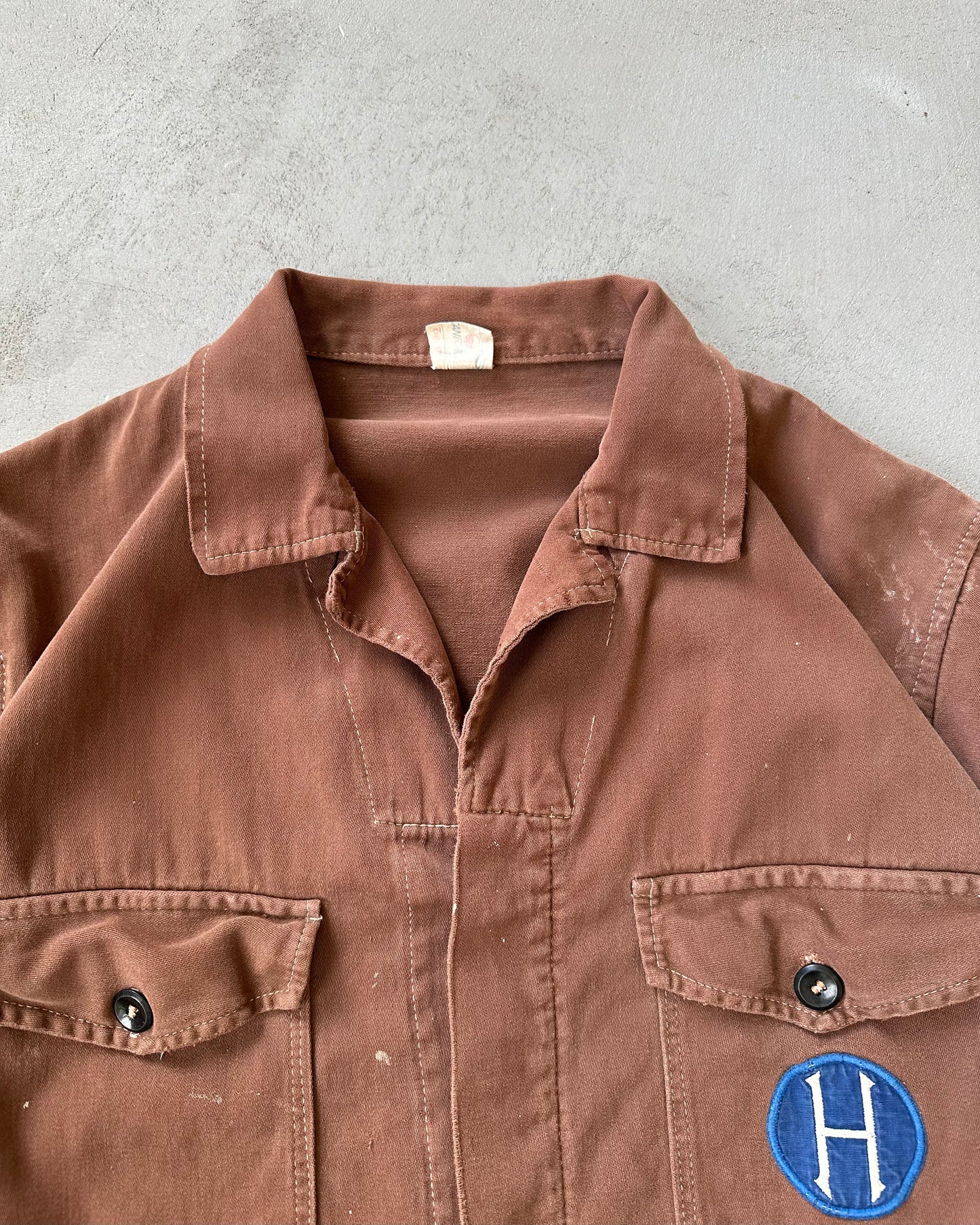 1960s - Brown "H" Cropped French Work Overshirt - M