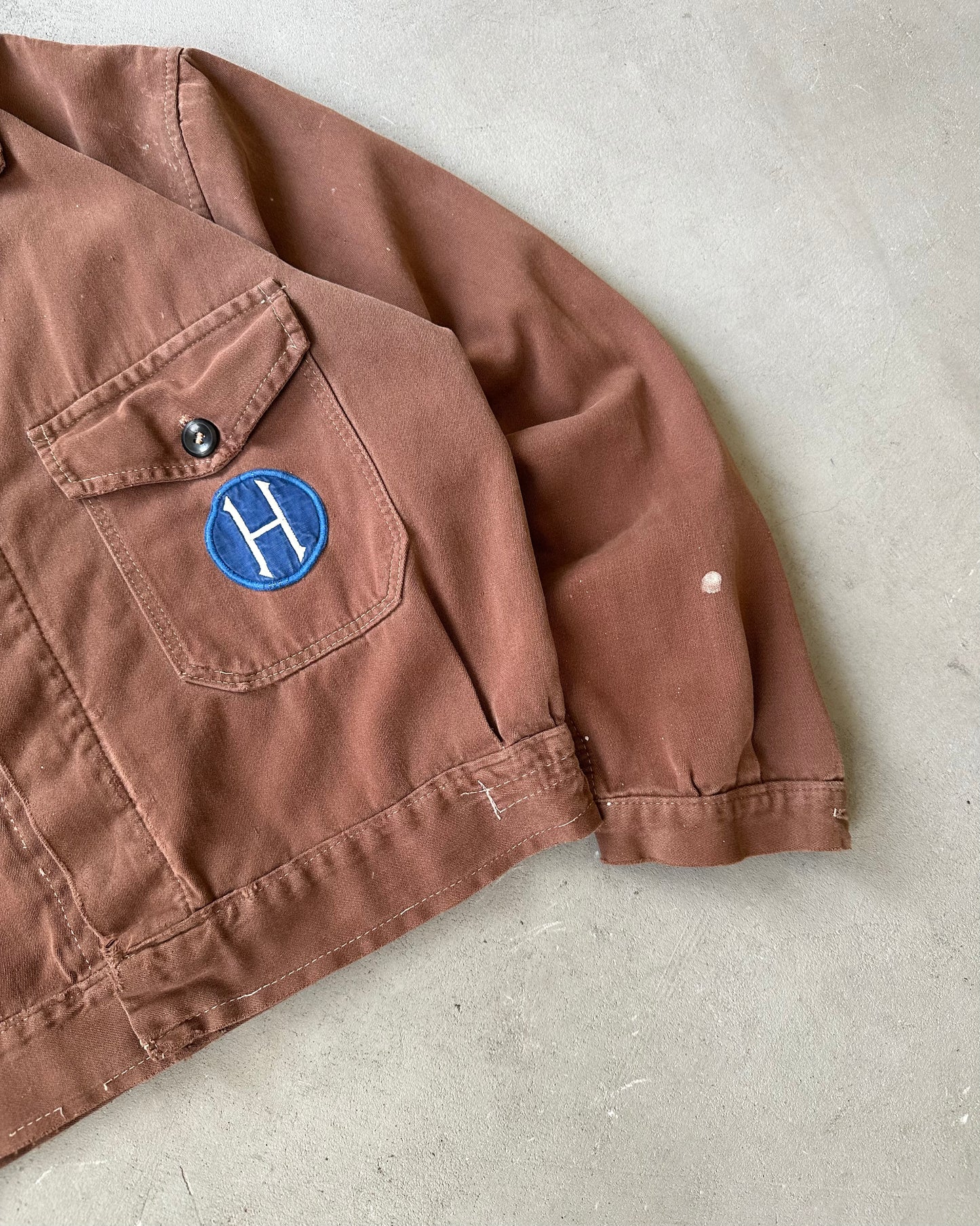 1960s - Brown "H" Cropped French Work Overshirt - M