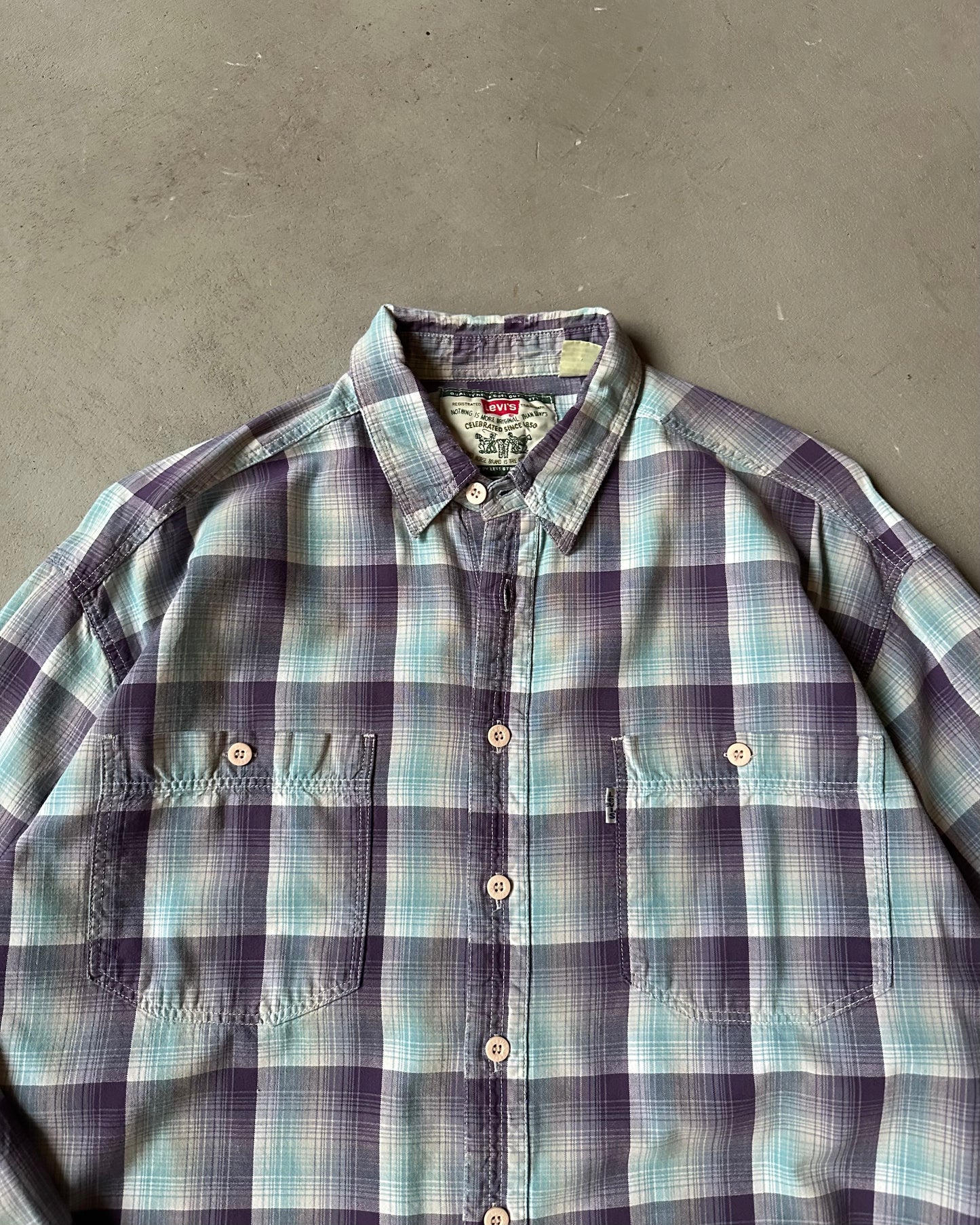 1990s - Light Blue/Purple Levi's Plaid Shirt - L