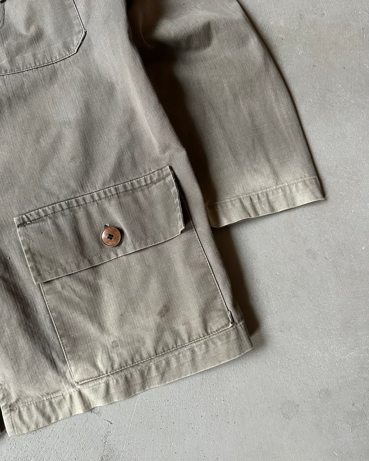 1960s - Faded Green HBT Euro Overshirt - M