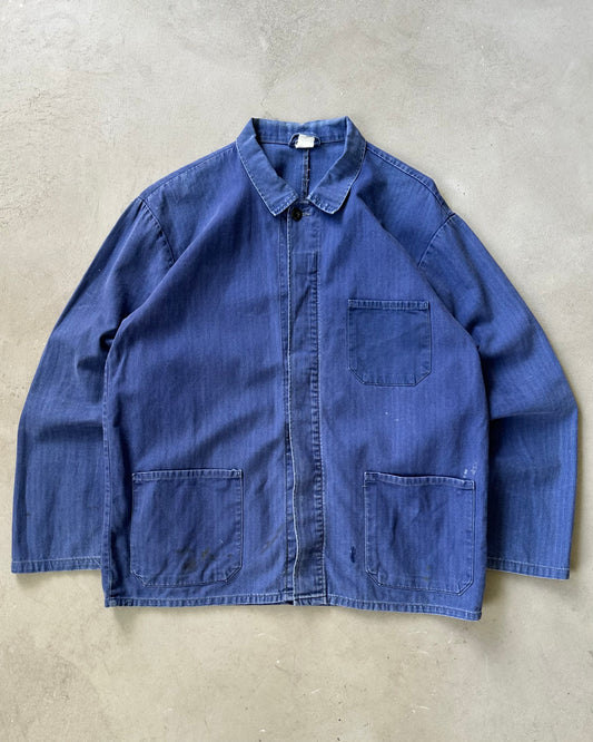 1990s - Distressed Blue HBT French Chore - L
