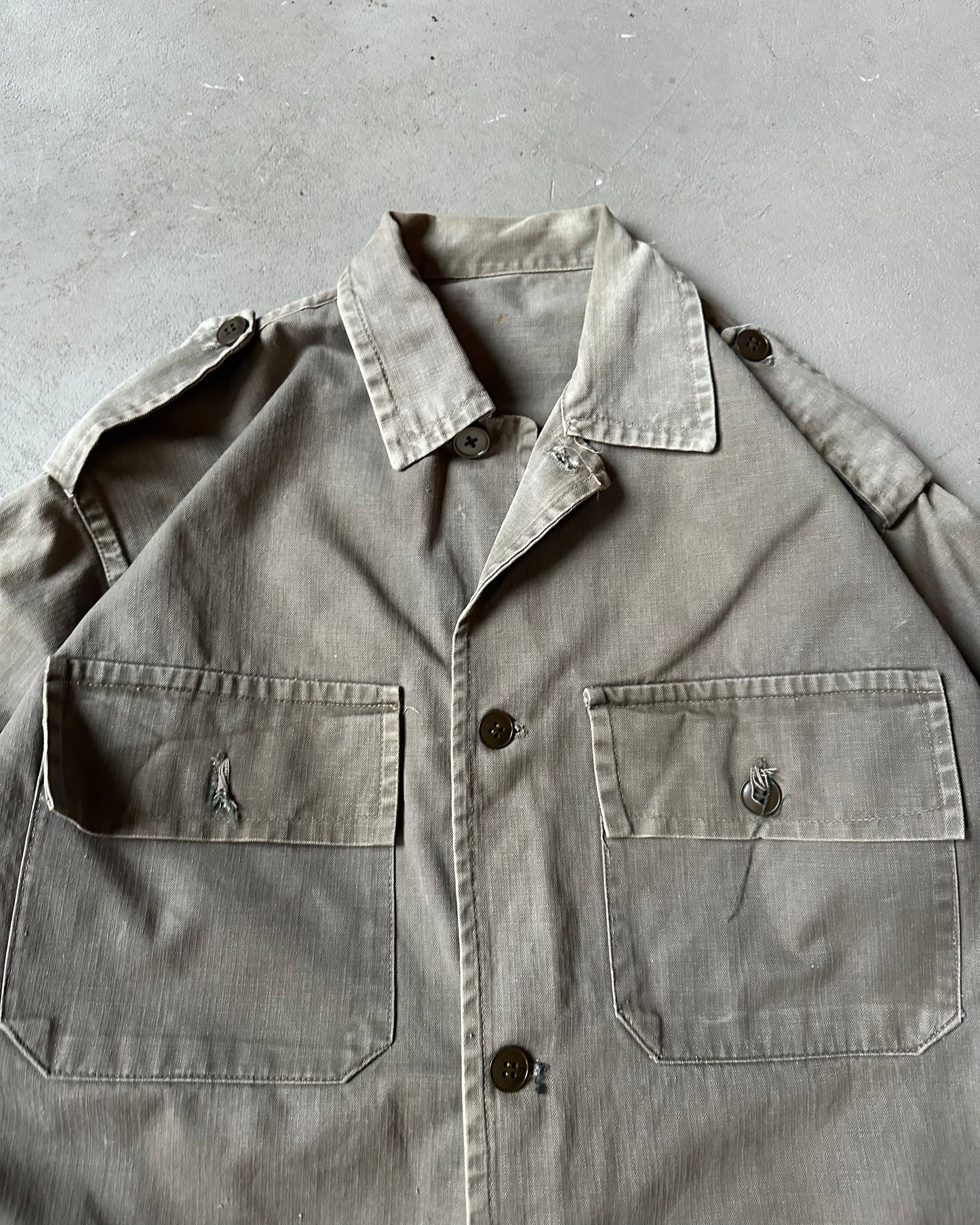1960s - Faded Green HBT Euro Overshirt - M
