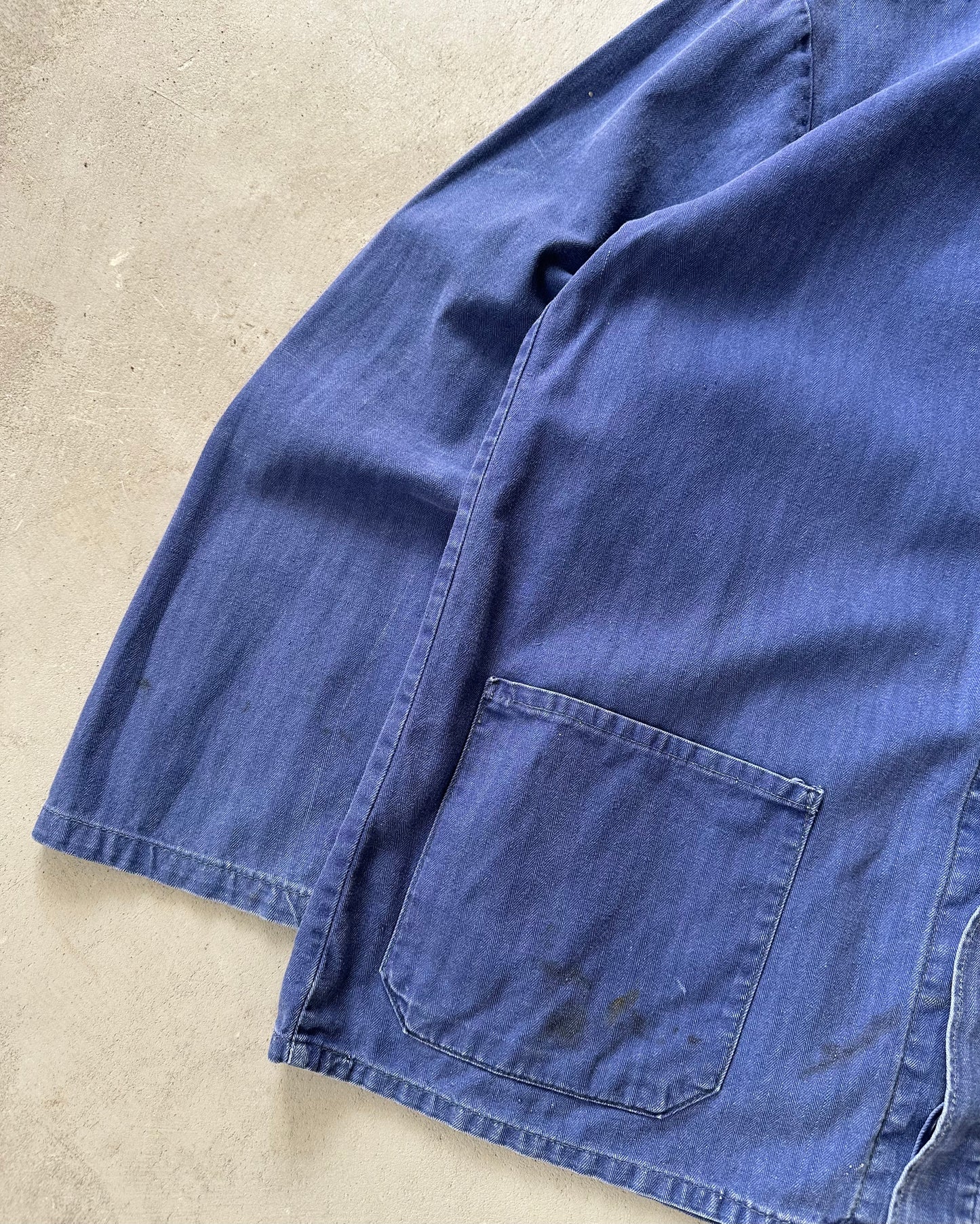 1990s - Distressed Blue HBT French Chore - L