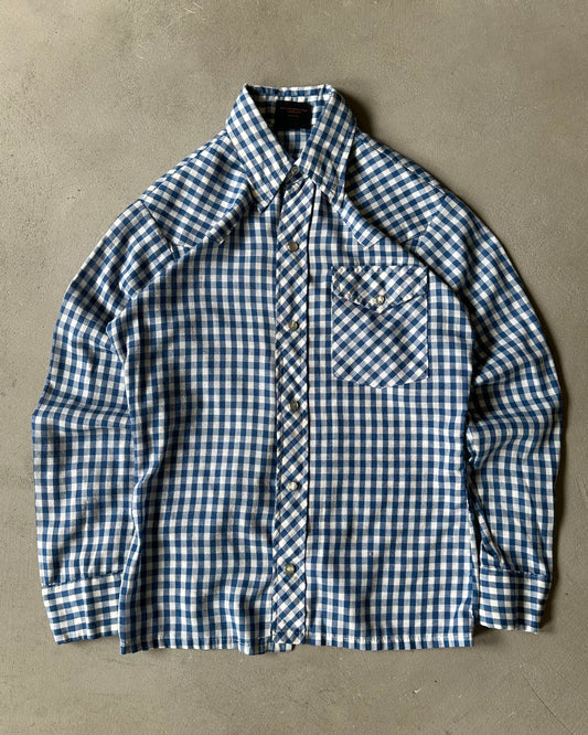 1980s - White/Blue Women's Western Shirt - (W)XS