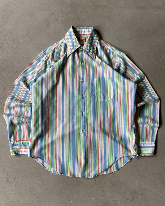 1960s - Blue/Multi Arrow Striped Shirt - M/L