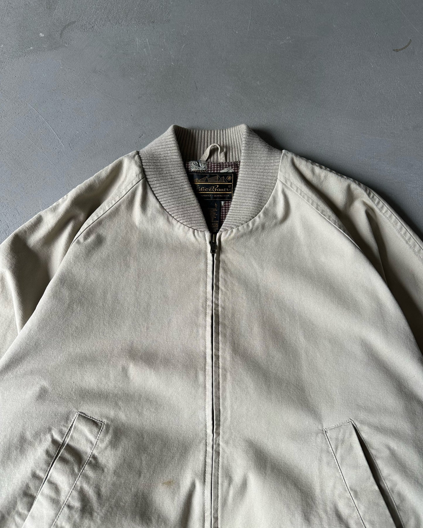 1990s - Cream Eddie Bauer Canvas Harrington Jacket - L