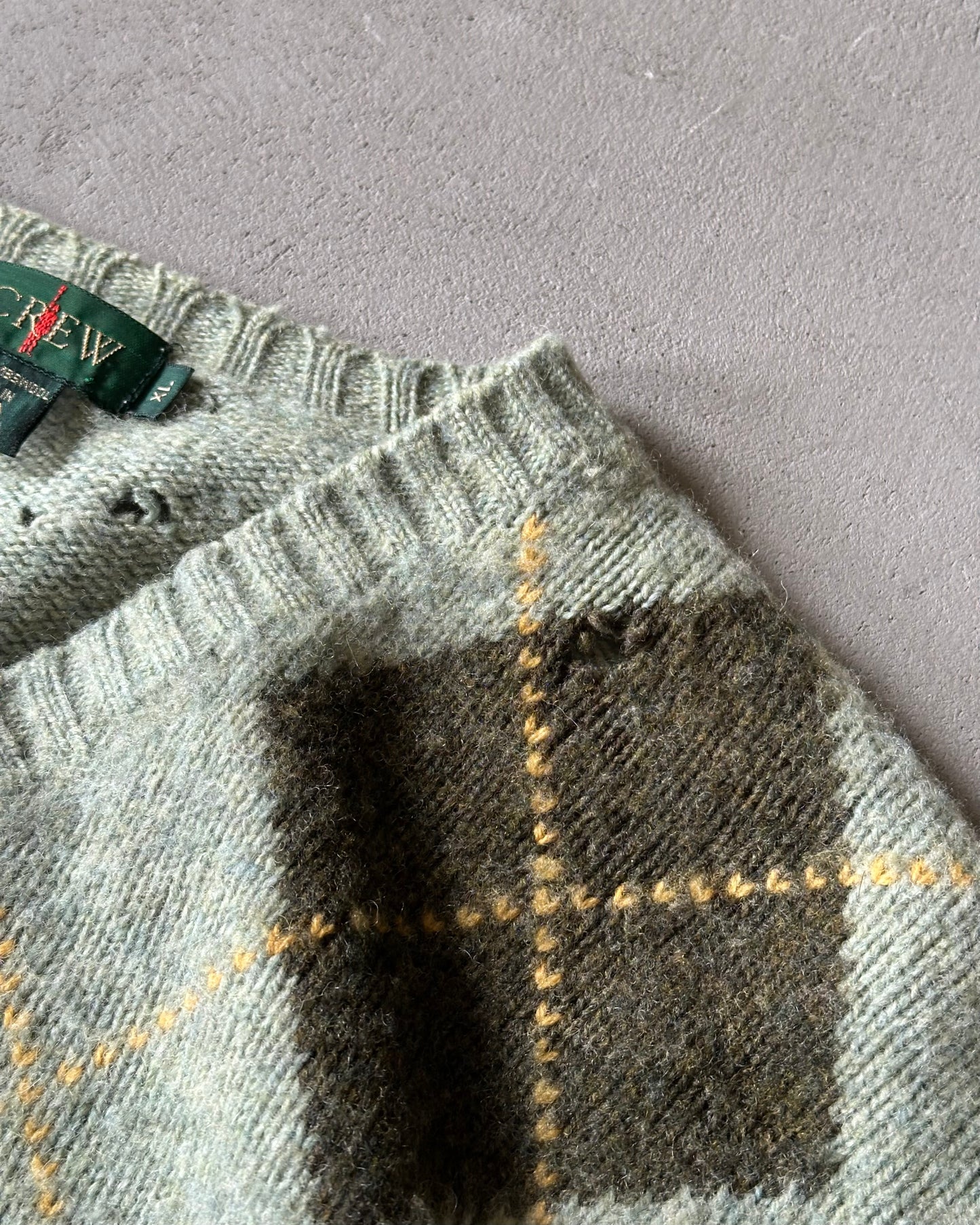 1990s - Distressed Mint J.Crew Argyle Sweater - XL