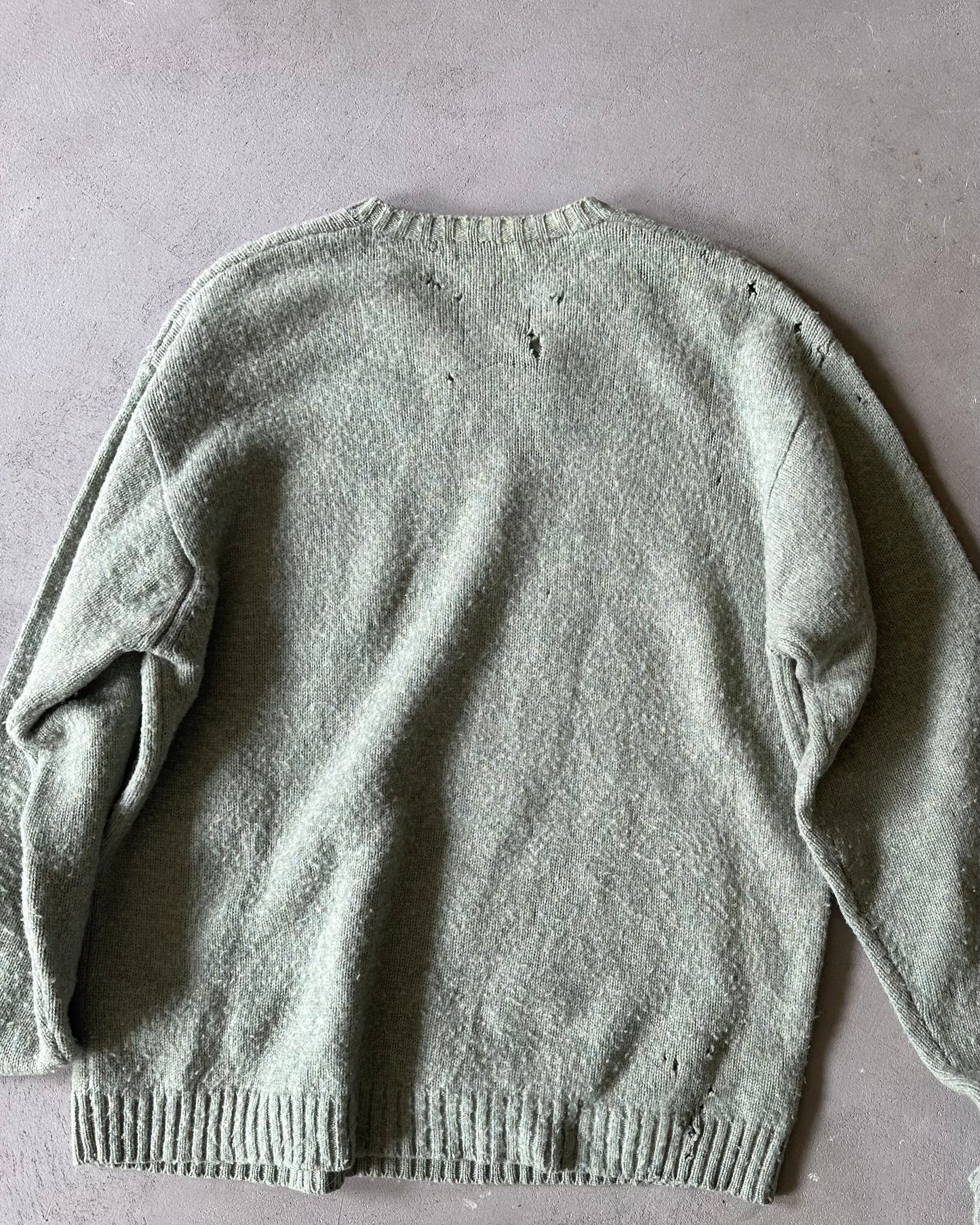 1990s - Distressed Mint J.Crew Argyle Sweater - XL