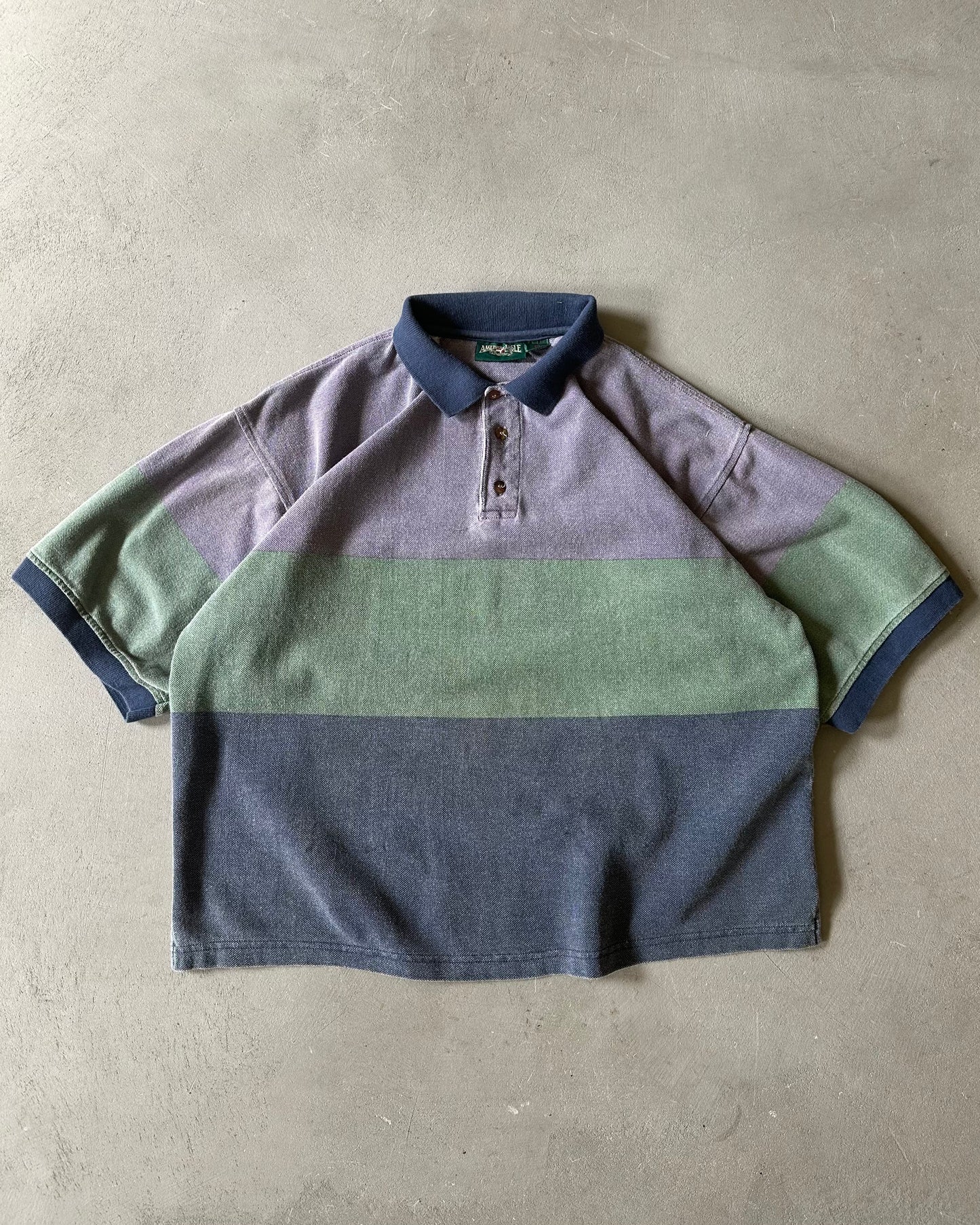 2000s - Green/Purple American Eagle Cropped Polo - L