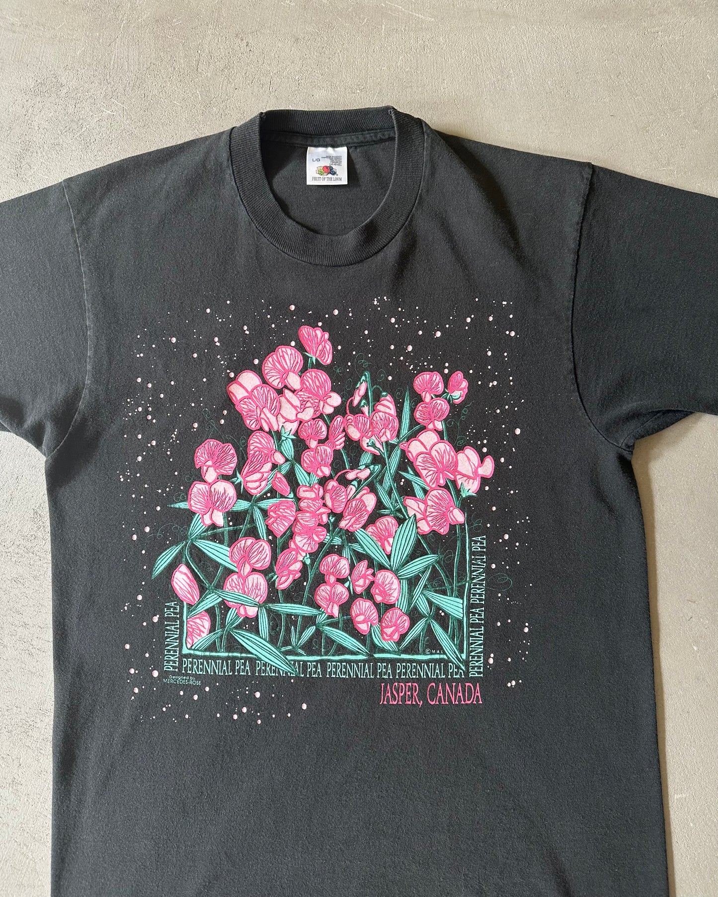 1990s - Black Floral T-Shirt - M/L