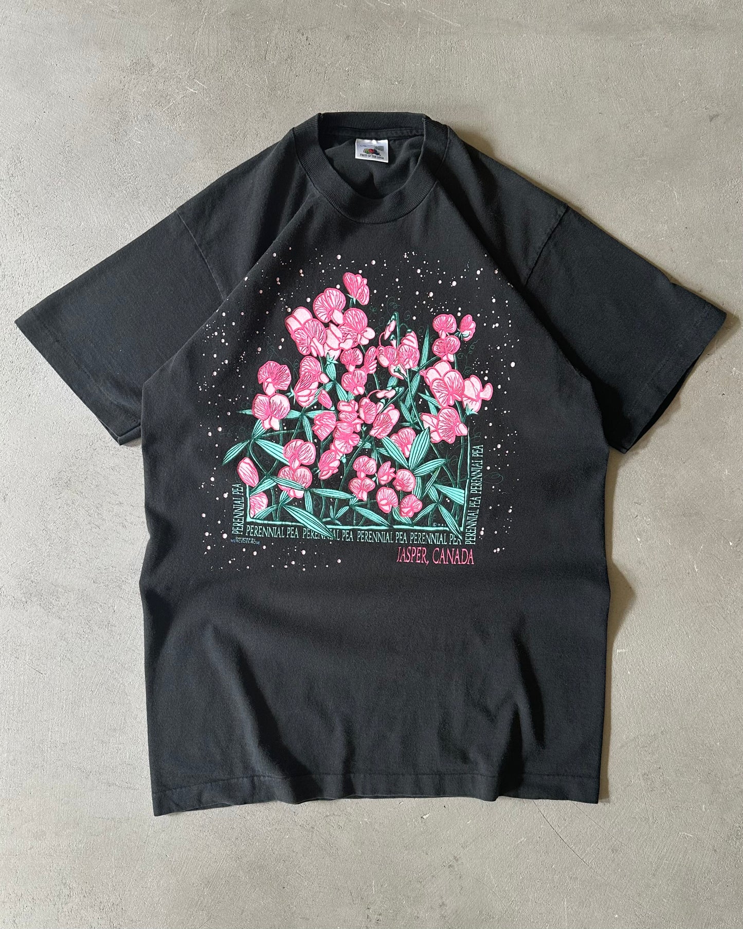 1990s - Black Floral T-Shirt - M/L