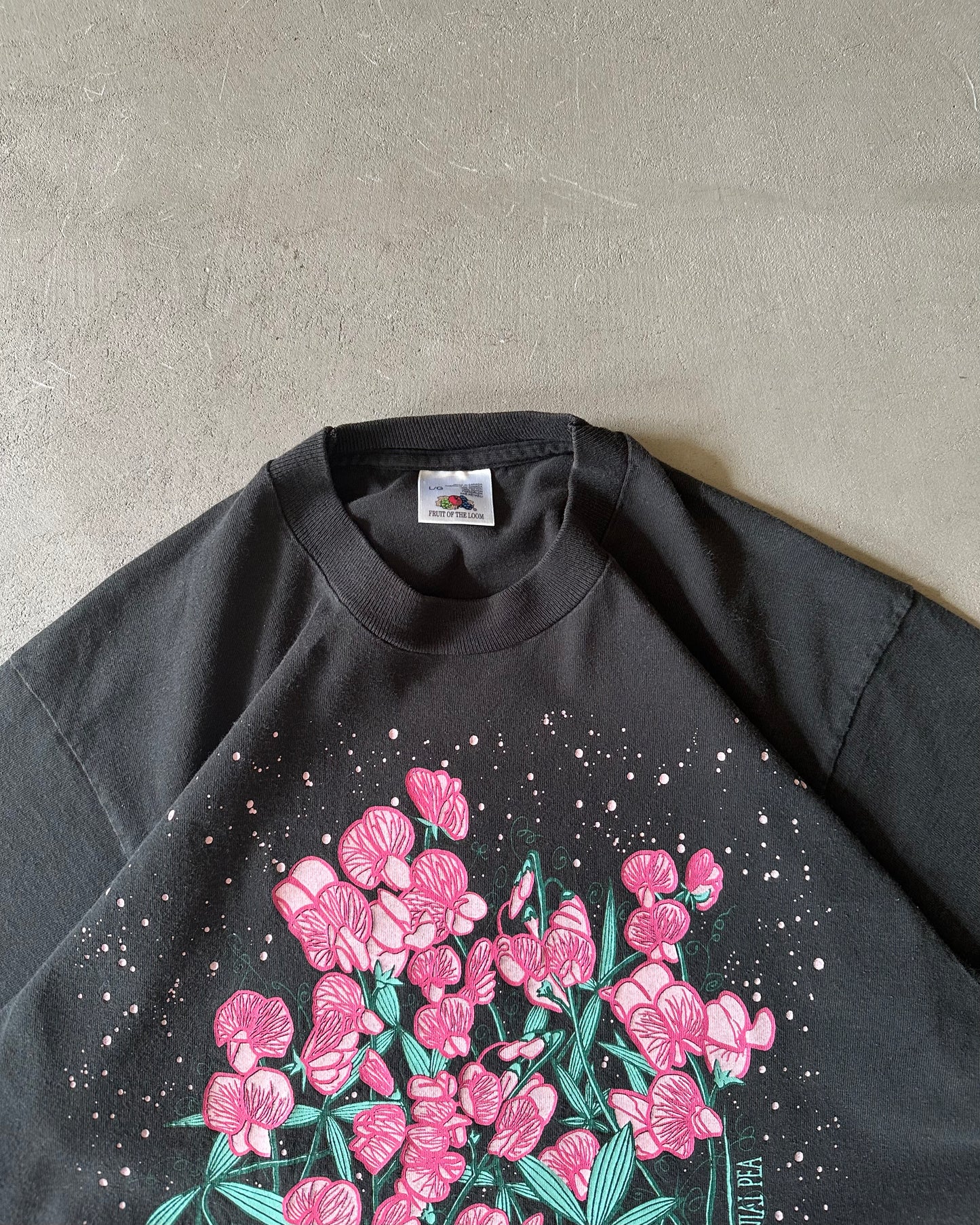 1990s - Black Floral T-Shirt - M/L