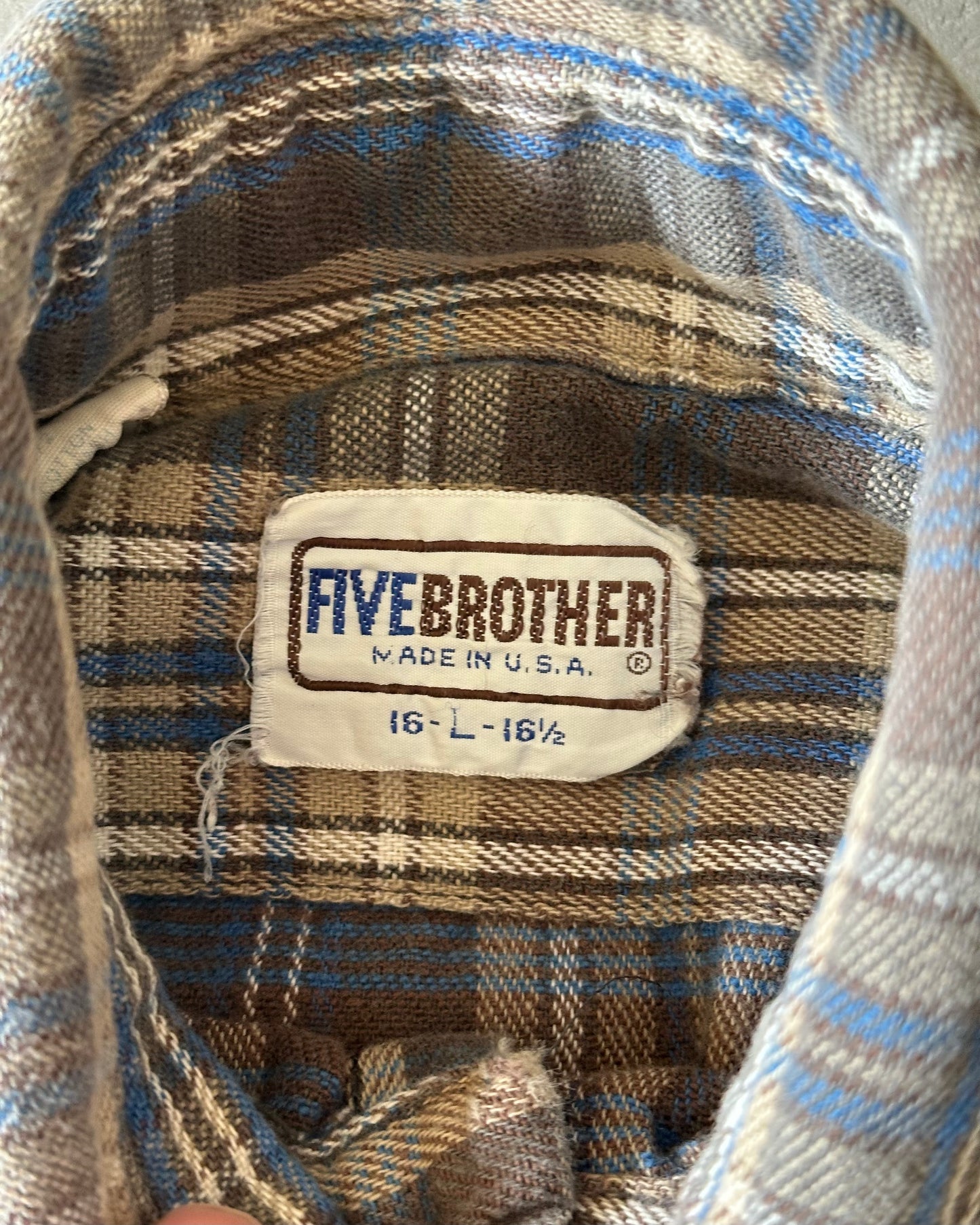 1980s - Blue/Beige Five Brother Plaid Flannel - M