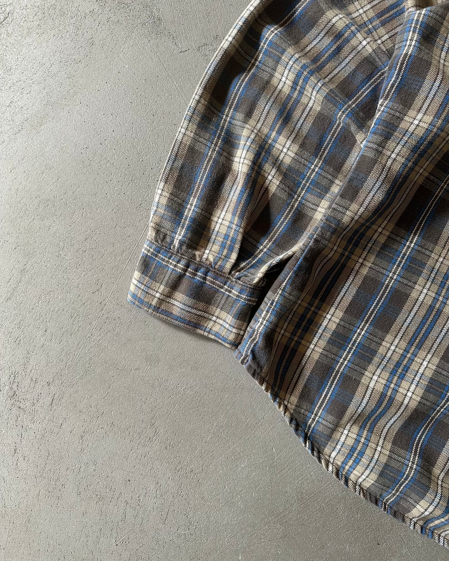 1980s - Blue/Beige Five Brother Plaid Flannel - M