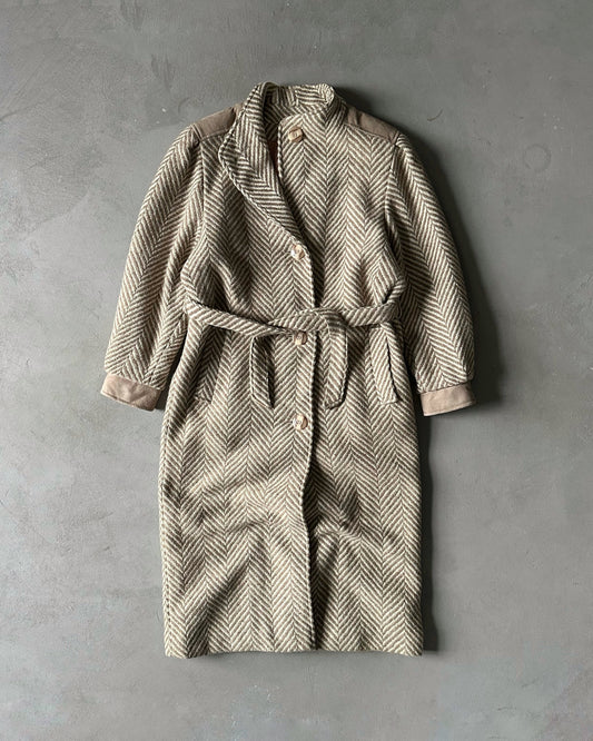 1980s - Brown/Cream Women's Tweed Coat - (W)L