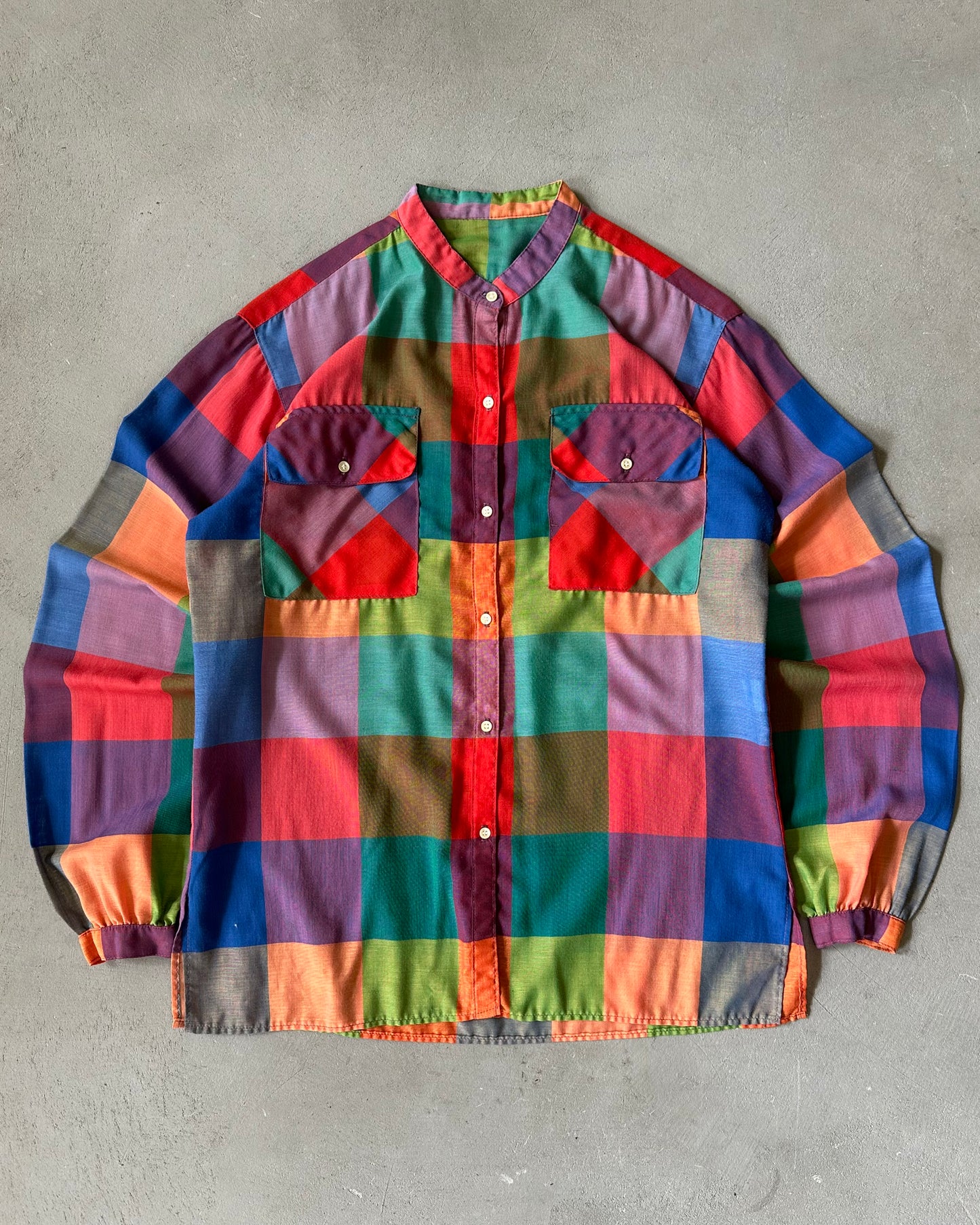 1970s - Blue/Red Plaid Women's Shirt - (W)M
