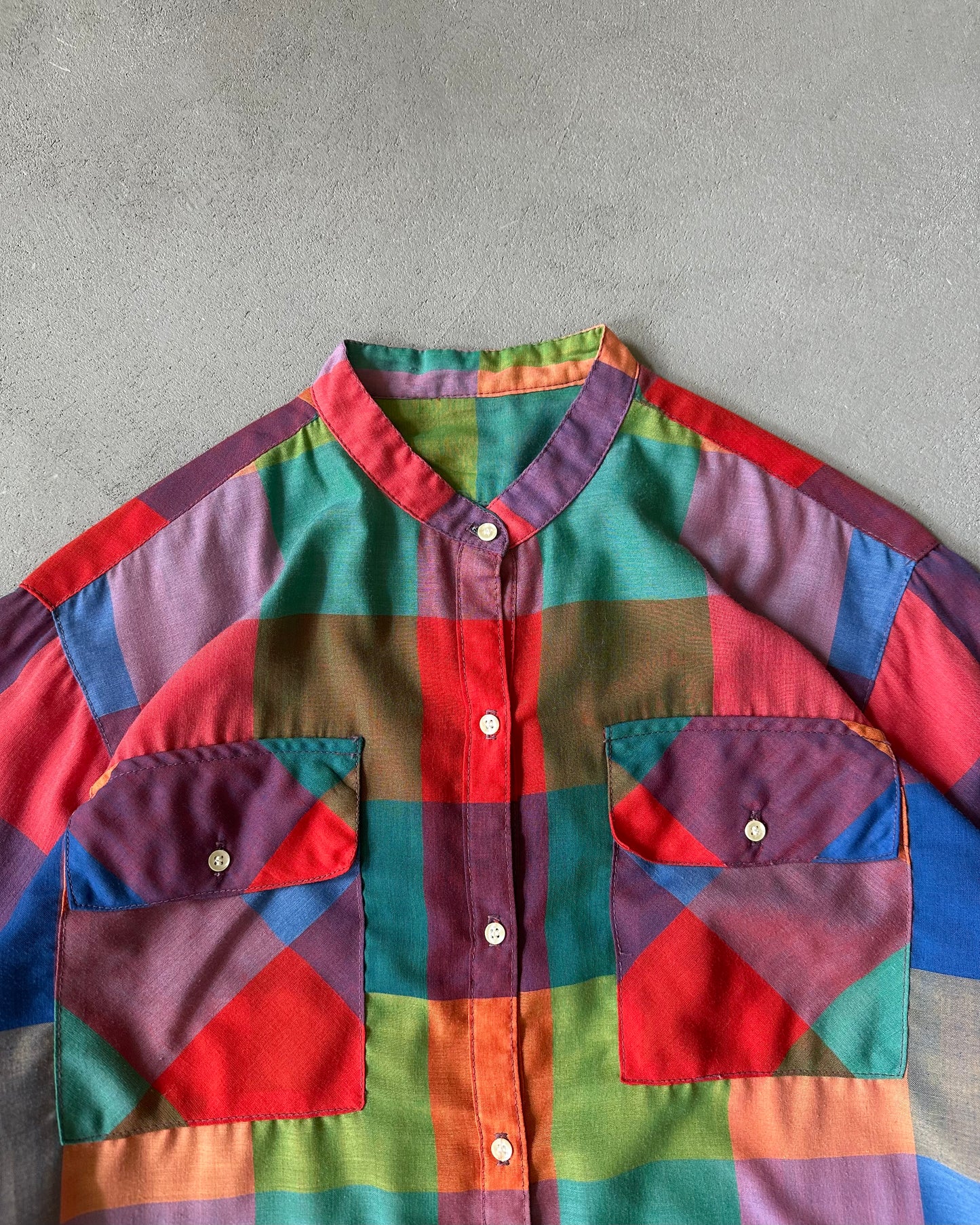 1970s - Blue/Red Plaid Women's Shirt - (W)M