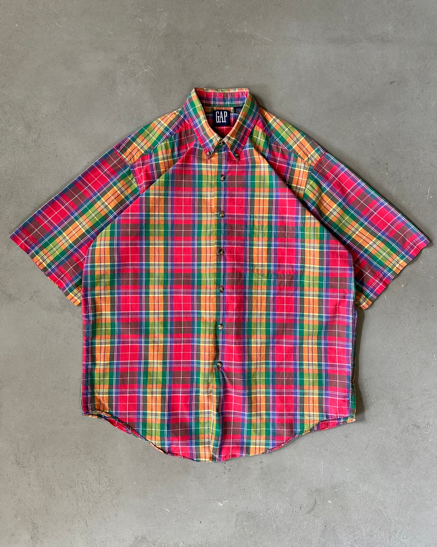 1990s - Green/Pink GAP Plaid Shirt - L