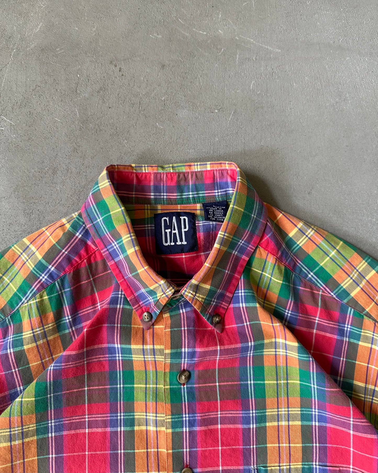 1990s - Green/Pink GAP Plaid Shirt - L