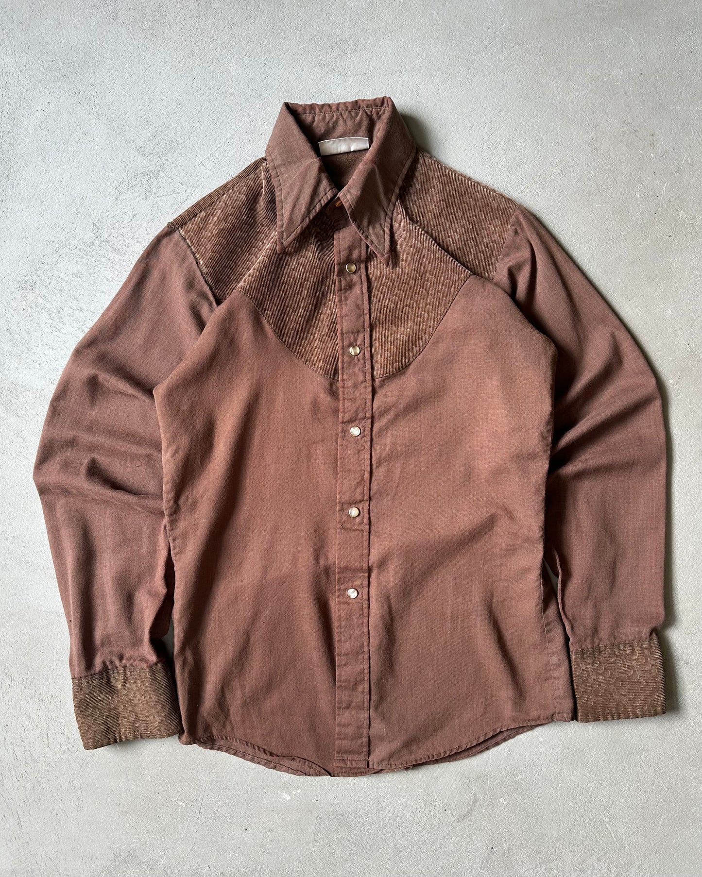 1970s - Distressed Brown Western Shirt - S/M