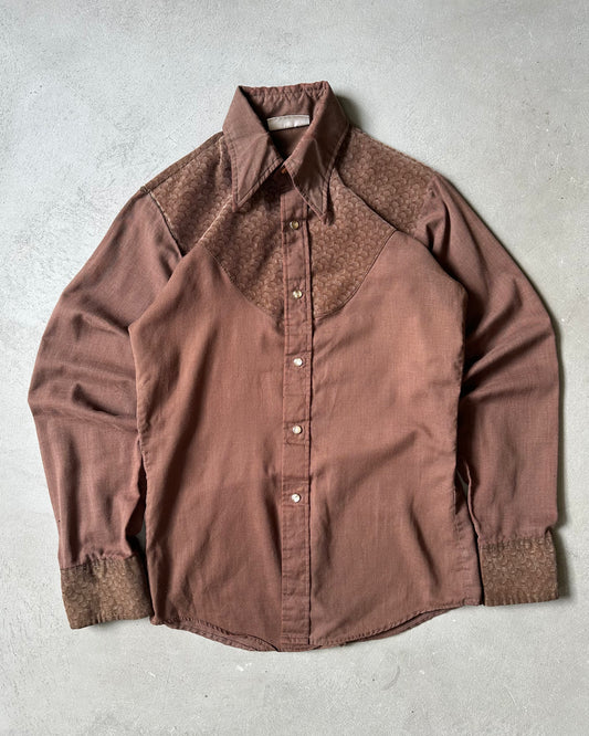 1970s - Distressed Brown Western Shirt - S/M