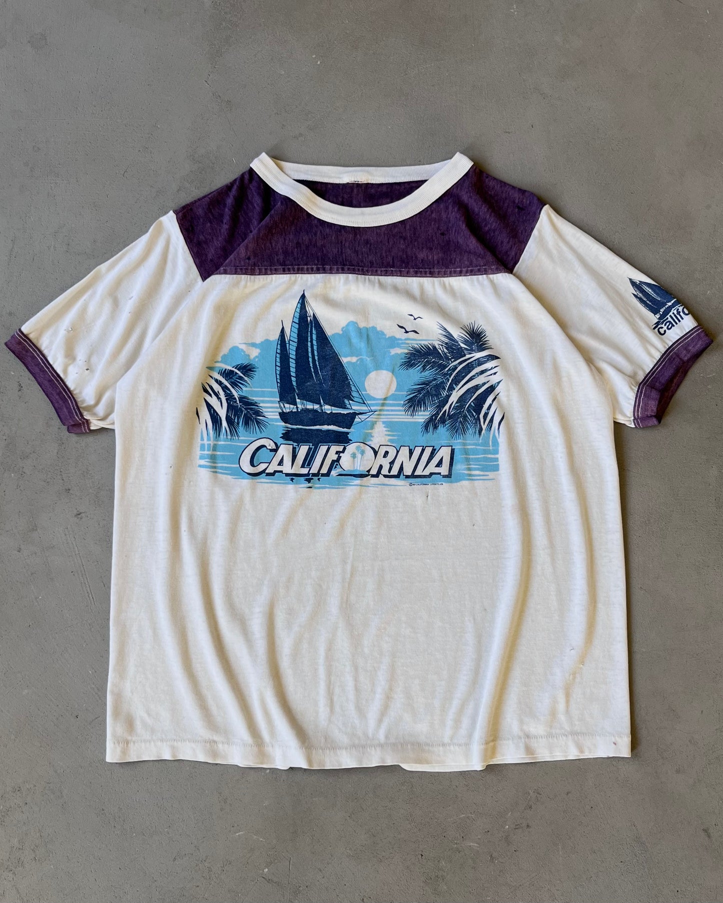 1980s - Distressed White/Purple California T-Shirt - L