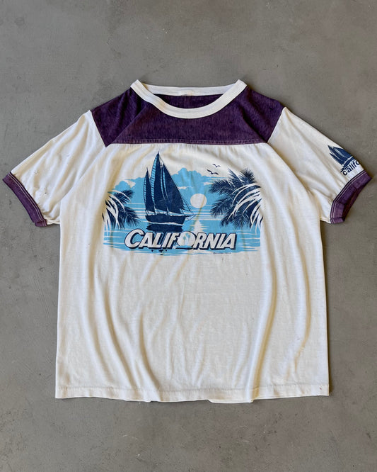 1980s - Distressed White/Purple California T-Shirt - L