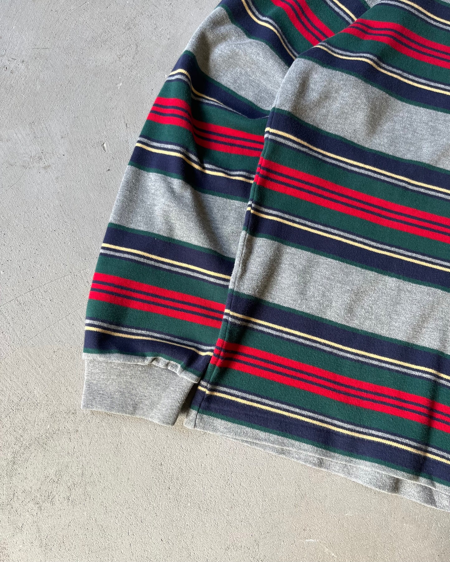 1990s - Grey/Navy Lands'End Striped Turtleneck - M/L
