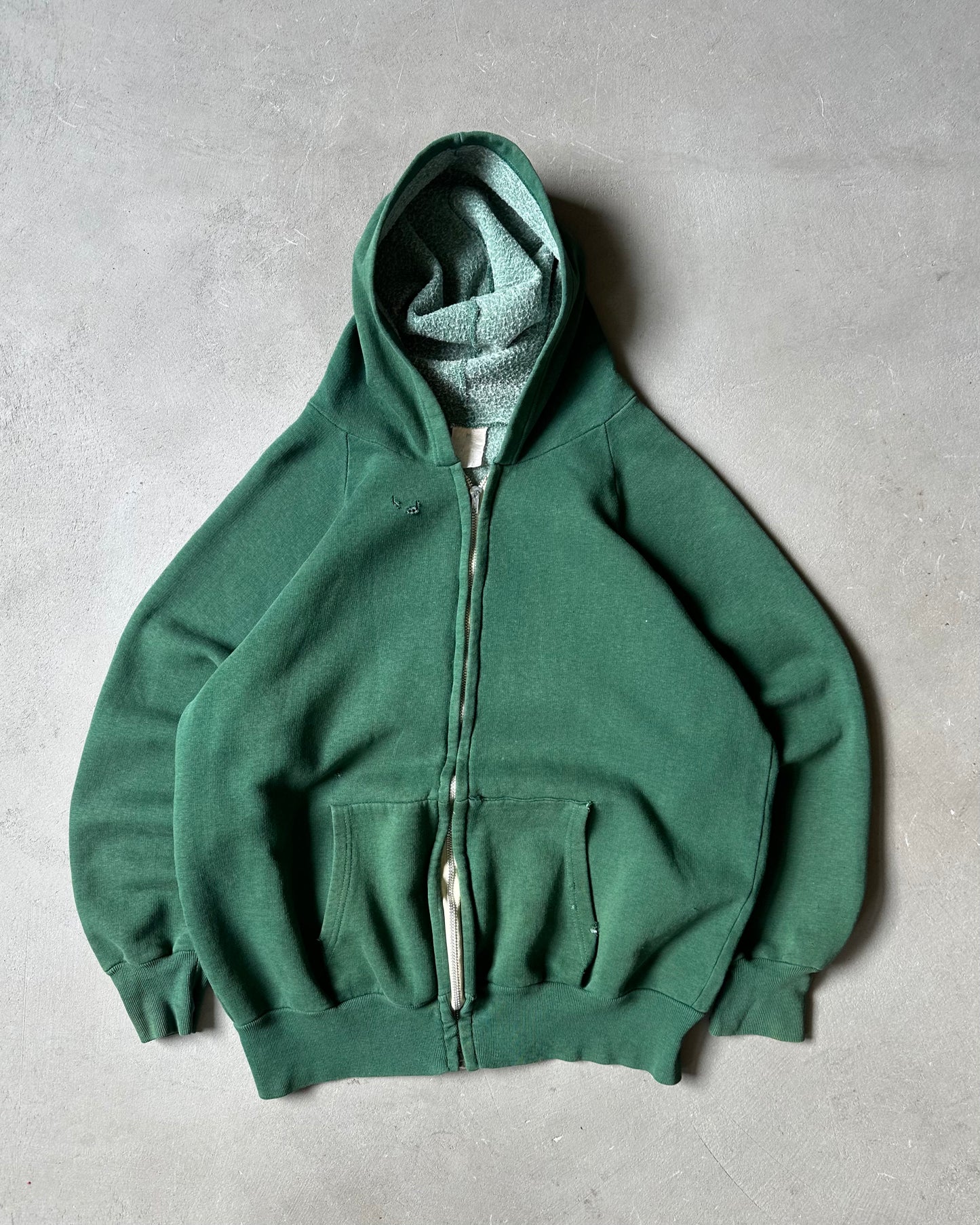 1970s - Distressed Green Zip Up Hoodie - S