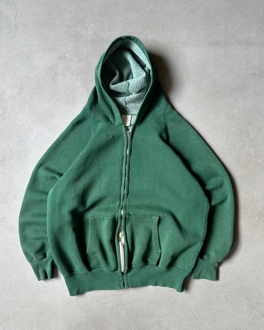 1970s - Distressed Green Zip Up Hoodie - S