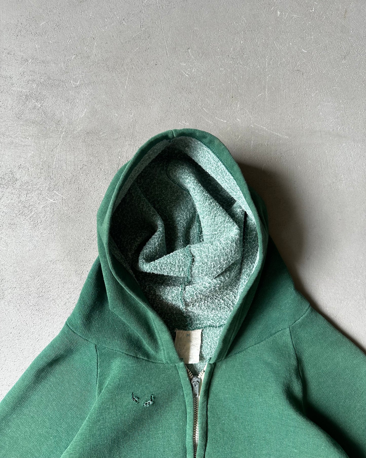 1970s - Distressed Green Zip Up Hoodie - S