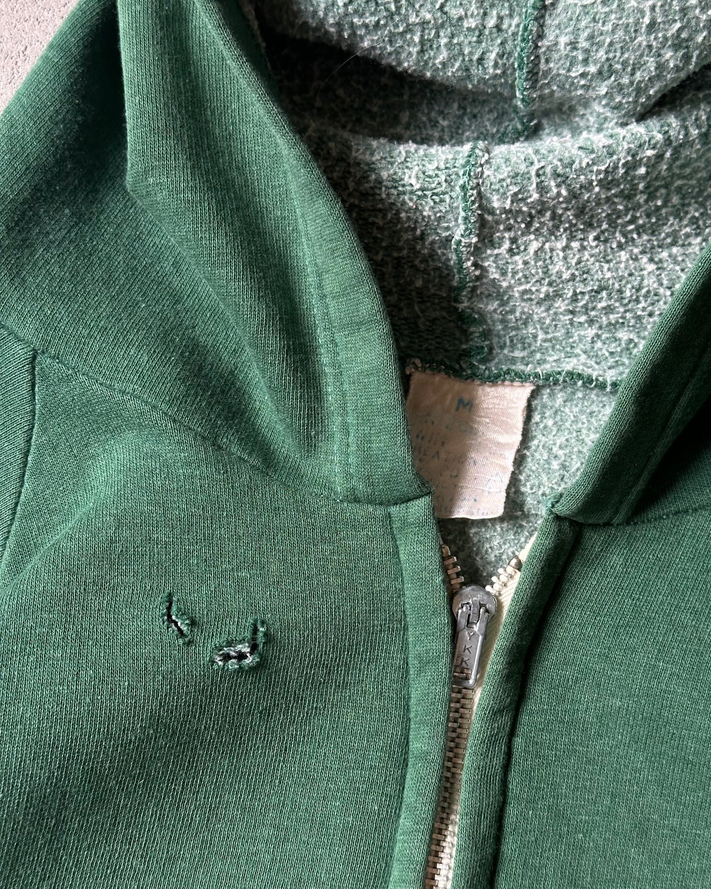 1970s - Distressed Green Zip Up Hoodie - S