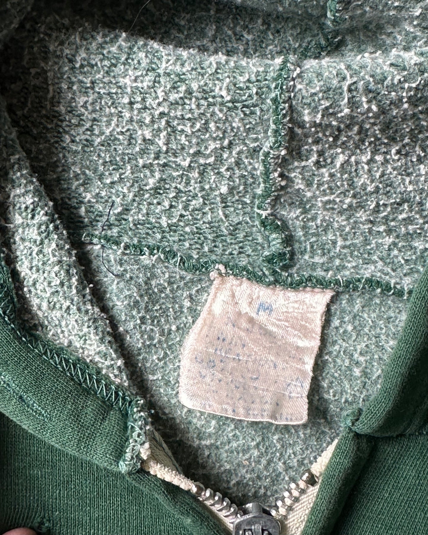 1970s - Distressed Green Zip Up Hoodie - S