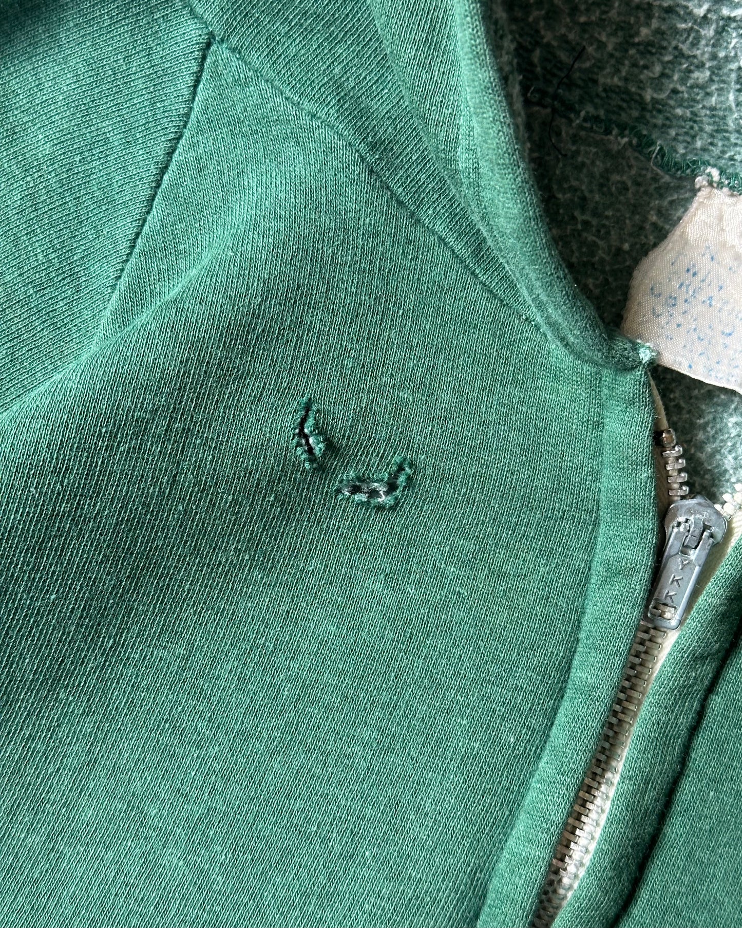 1970s - Distressed Green Zip Up Hoodie - S