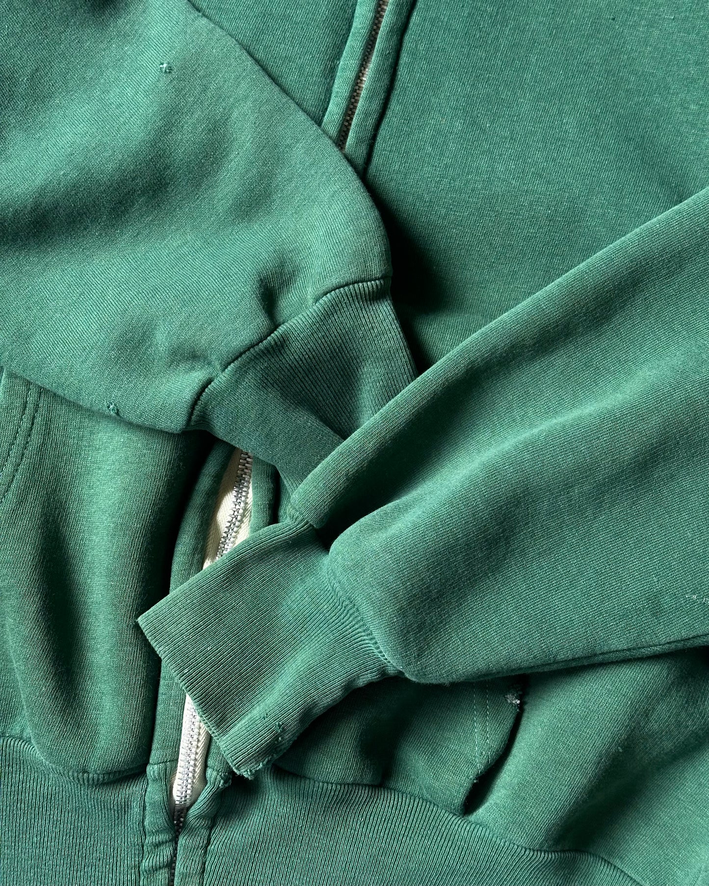 1970s - Distressed Green Zip Up Hoodie - S