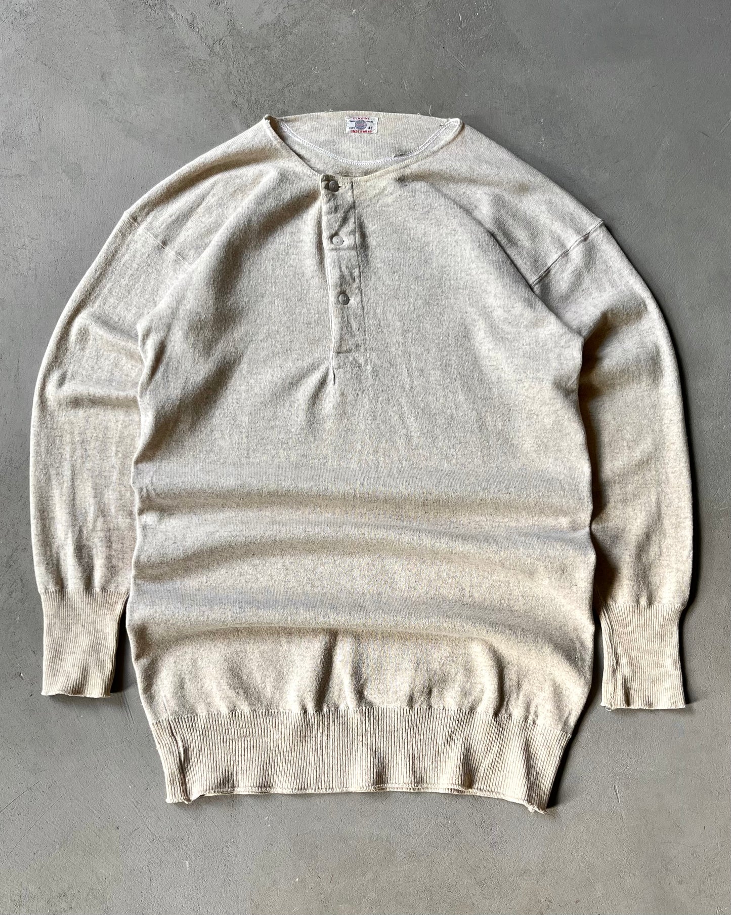 1960s - Oatmeal Winsted Wool Henley Thermal - L