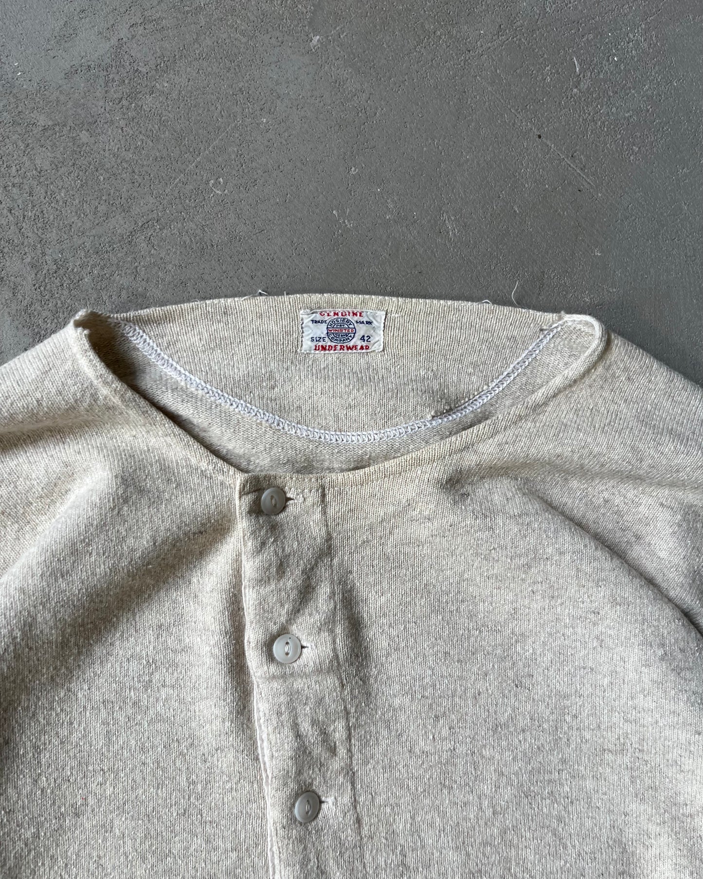 1960s - Oatmeal Winsted Wool Henley Thermal - L
