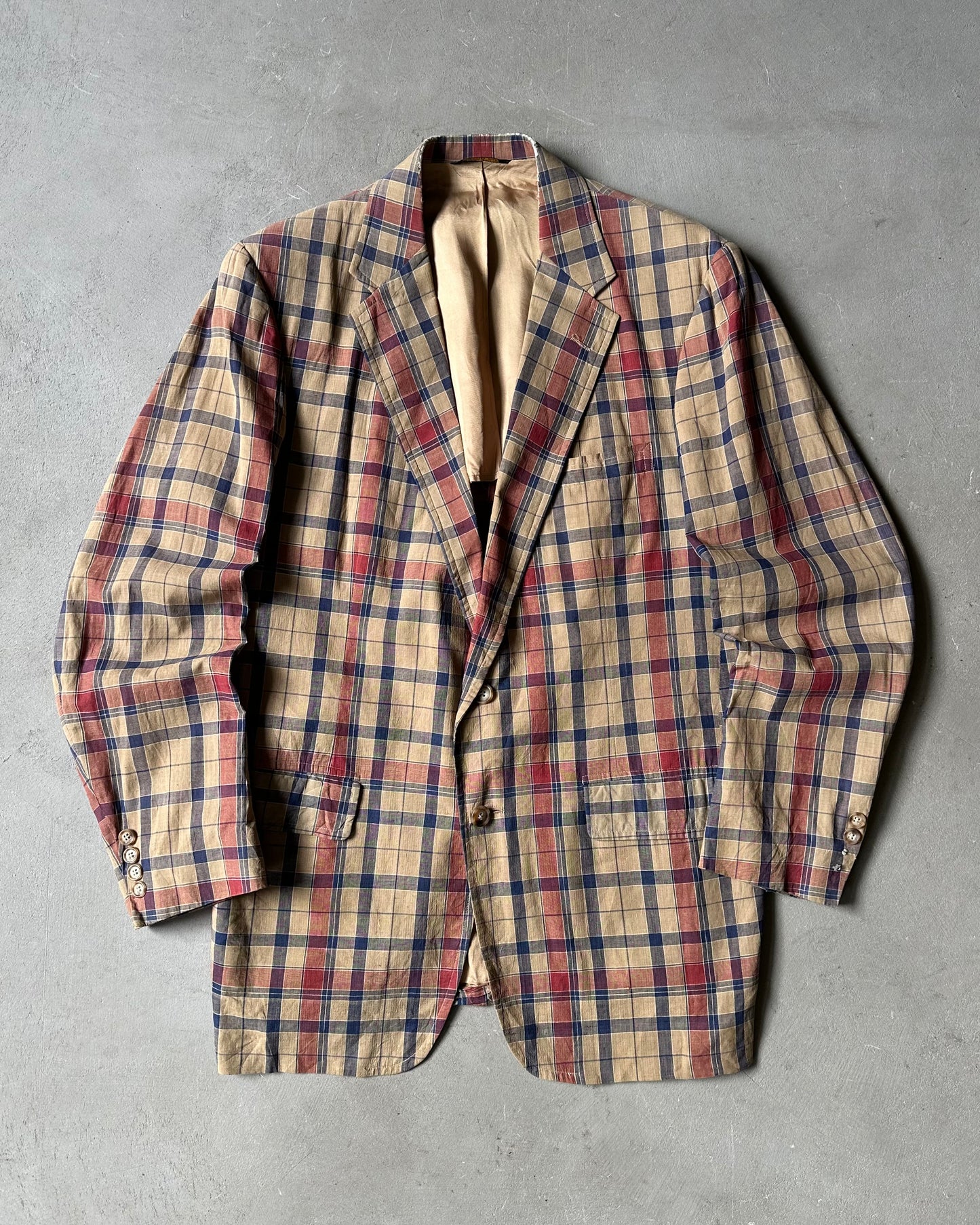 1970s - Distressed Brown/Red GANT Plaid Blazer - 42