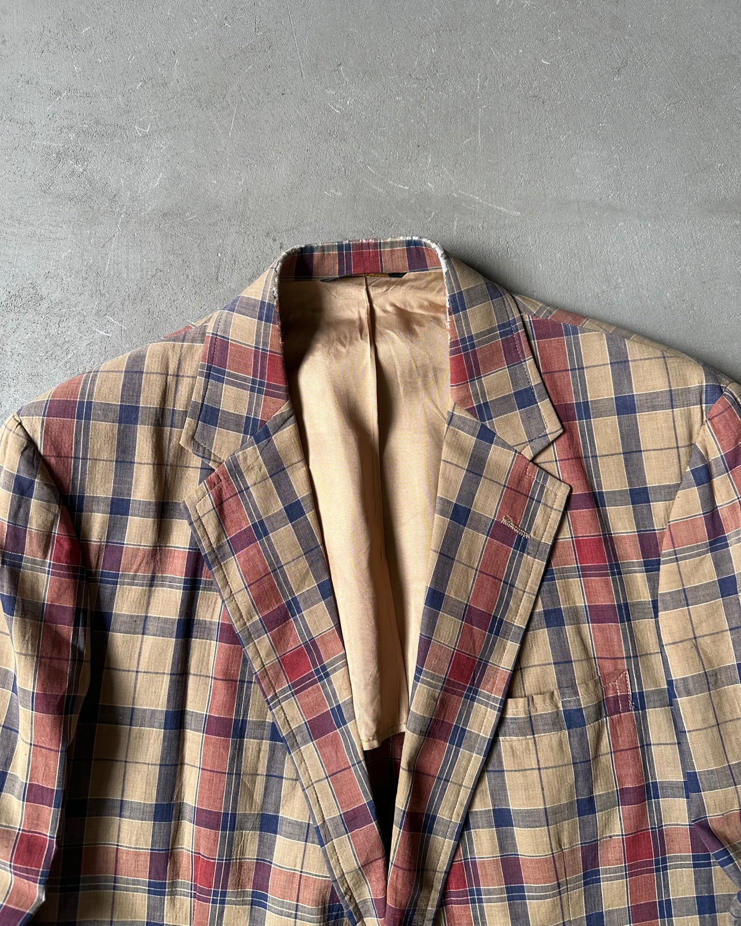 1970s - Distressed Brown/Red GANT Plaid Blazer - 42