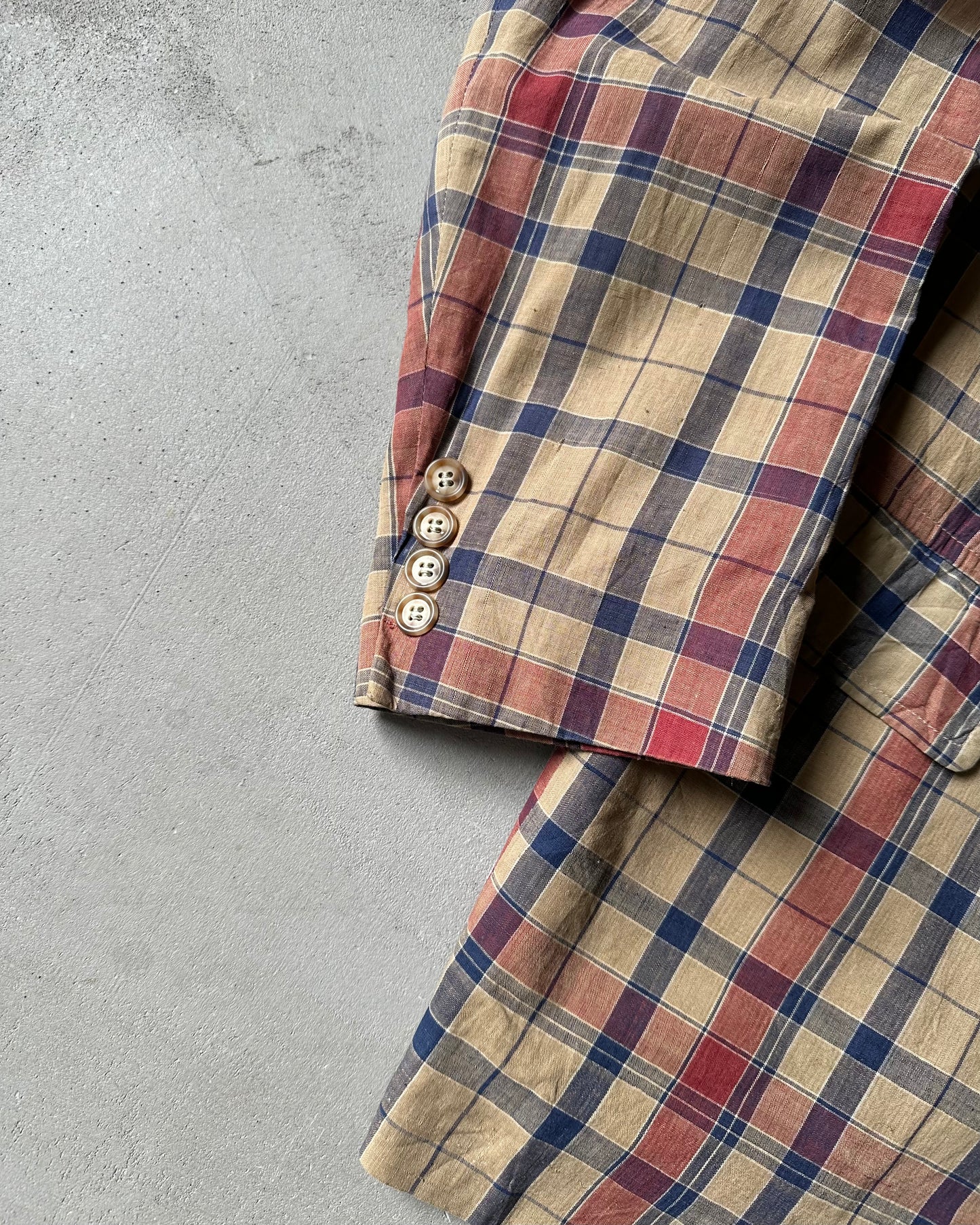1970s - Distressed Brown/Red GANT Plaid Blazer - 42