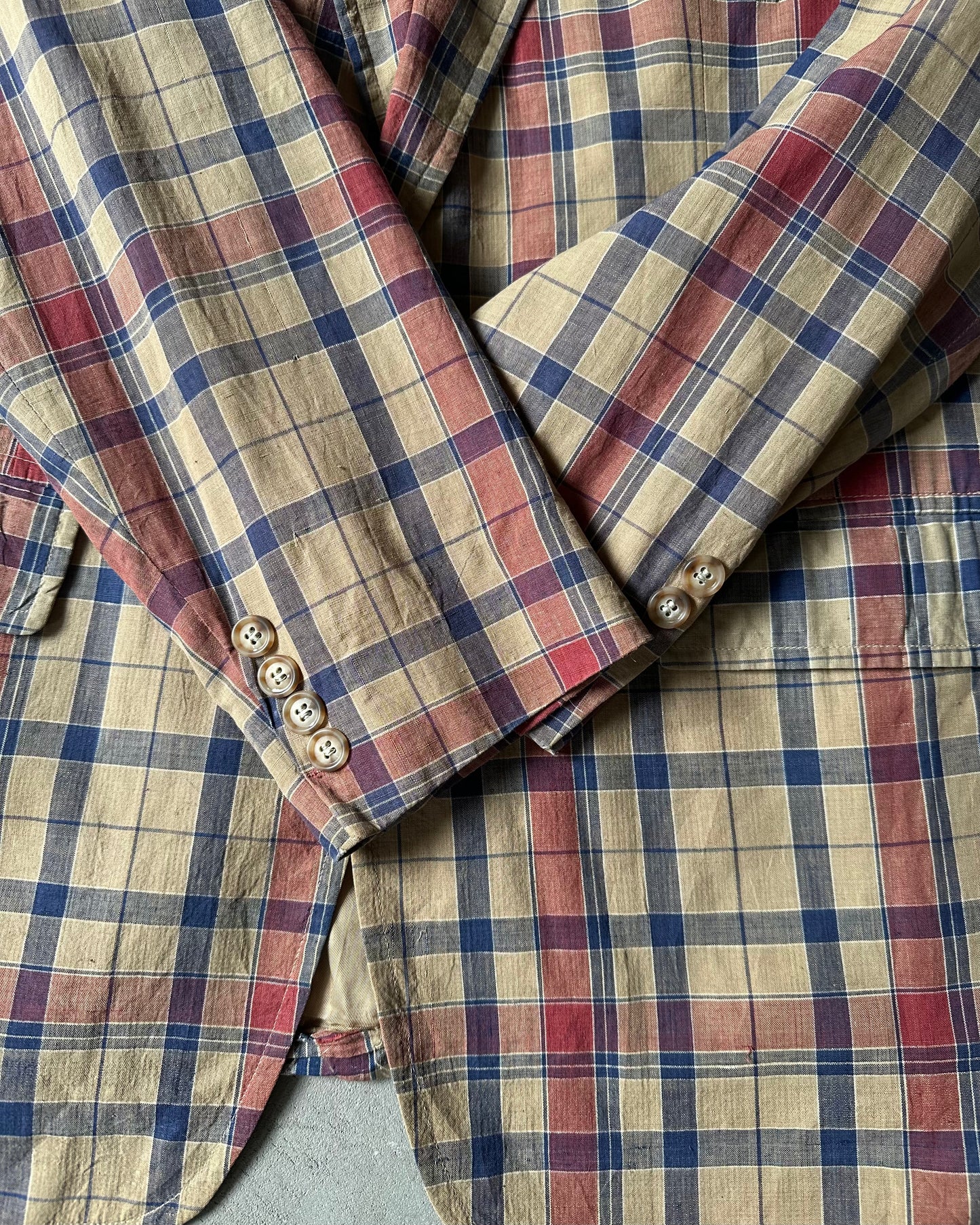 1970s - Distressed Brown/Red GANT Plaid Blazer - 42