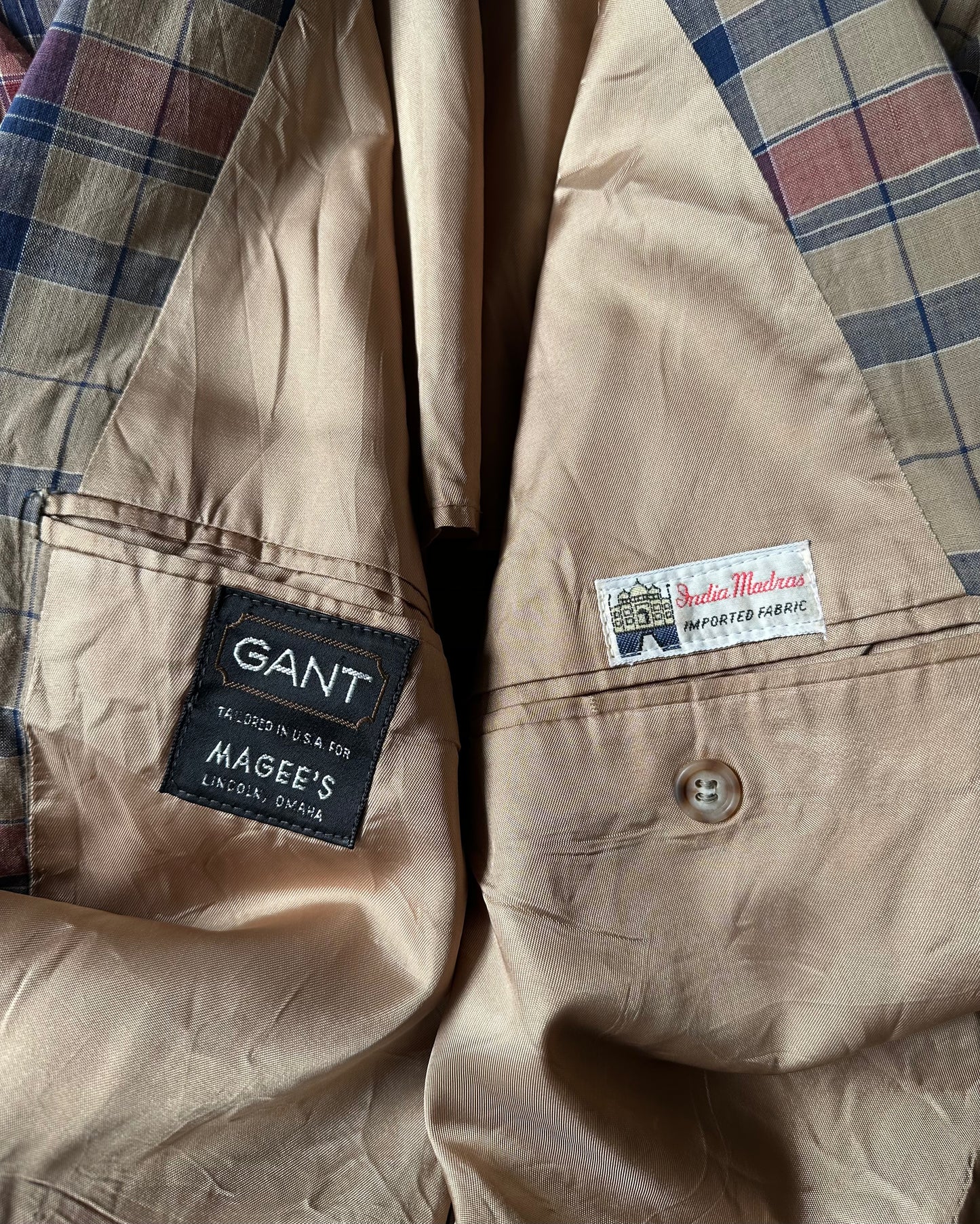 1970s - Distressed Brown/Red GANT Plaid Blazer - 42