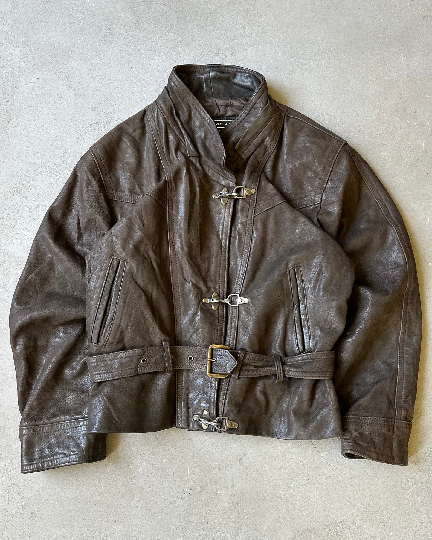 1990s - Dark Brown Fireman Leather Jacket - (W)S