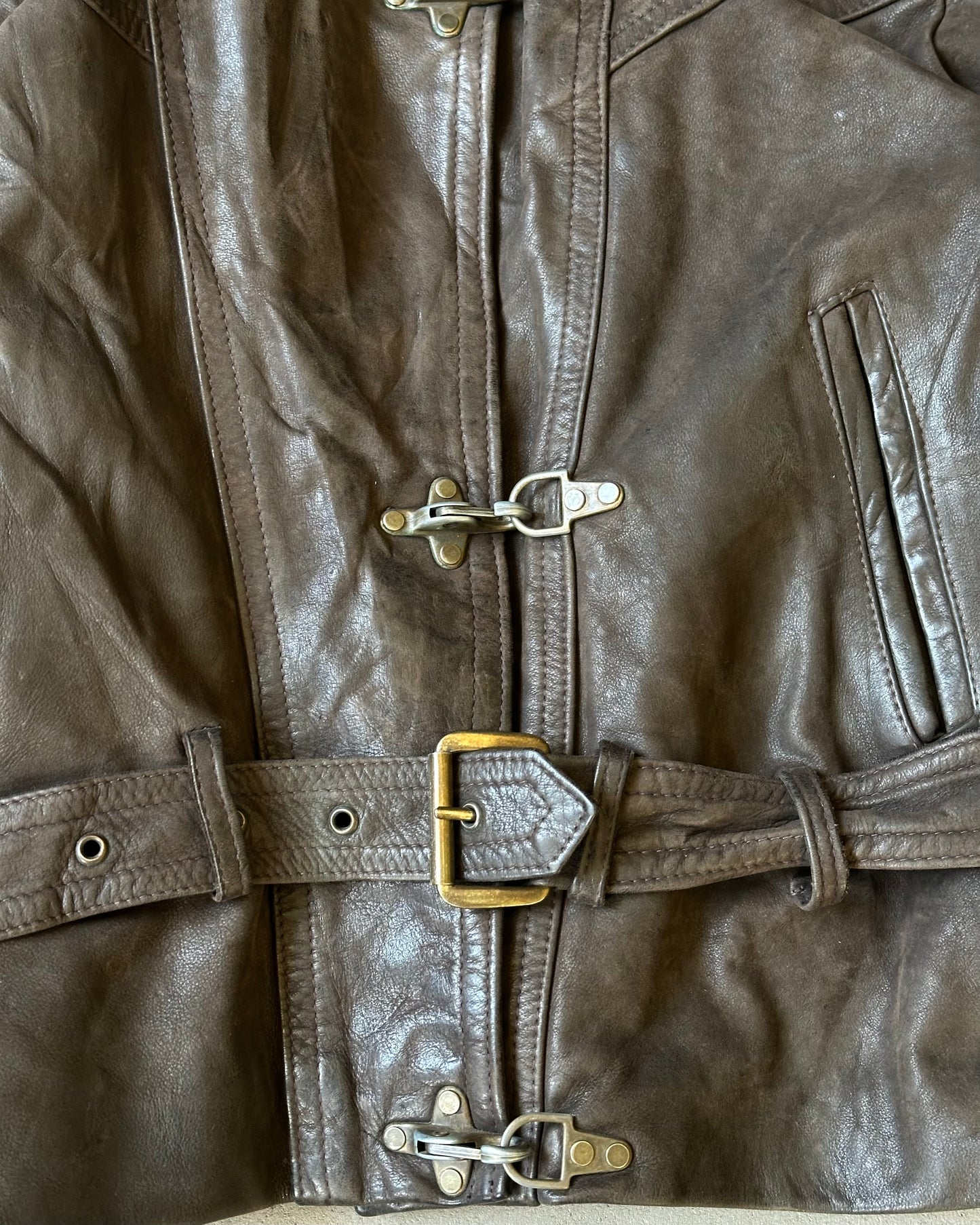 1990s - Dark Brown Fireman Leather Jacket - (W)S
