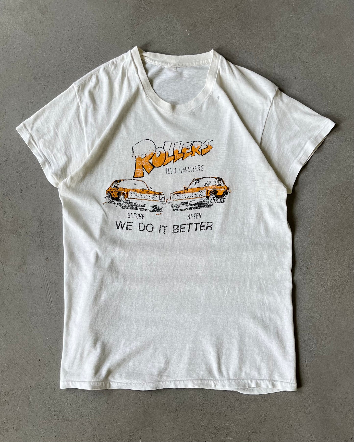 1970s - Distressed White Rollers T-Shirt - M