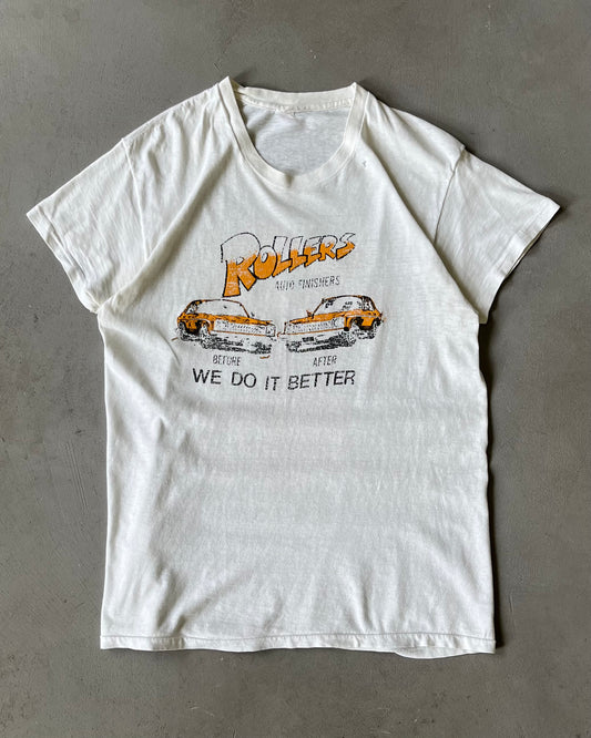1970s - Distressed White Rollers T-Shirt - M