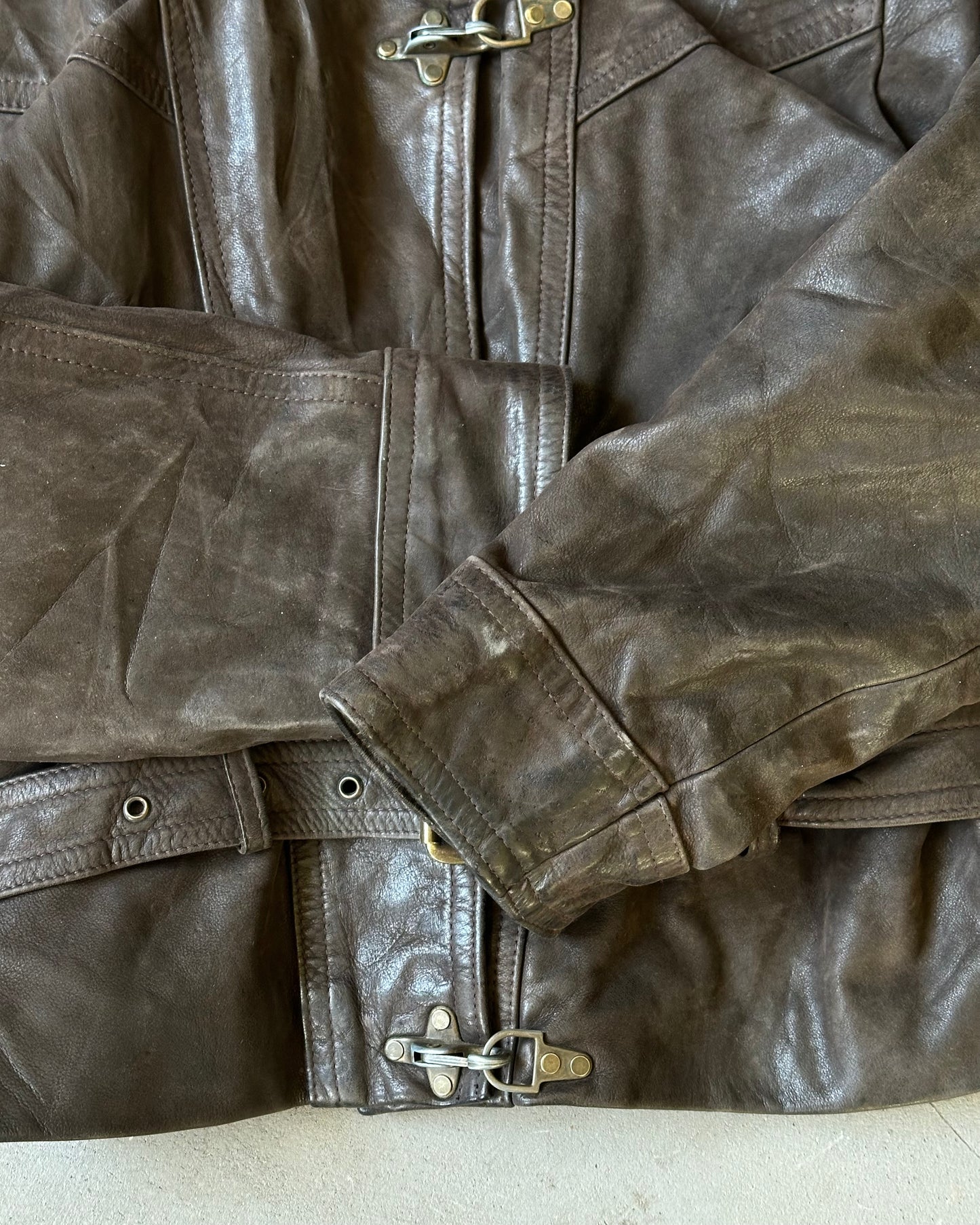 1990s - Dark Brown Fireman Leather Jacket - (W)S