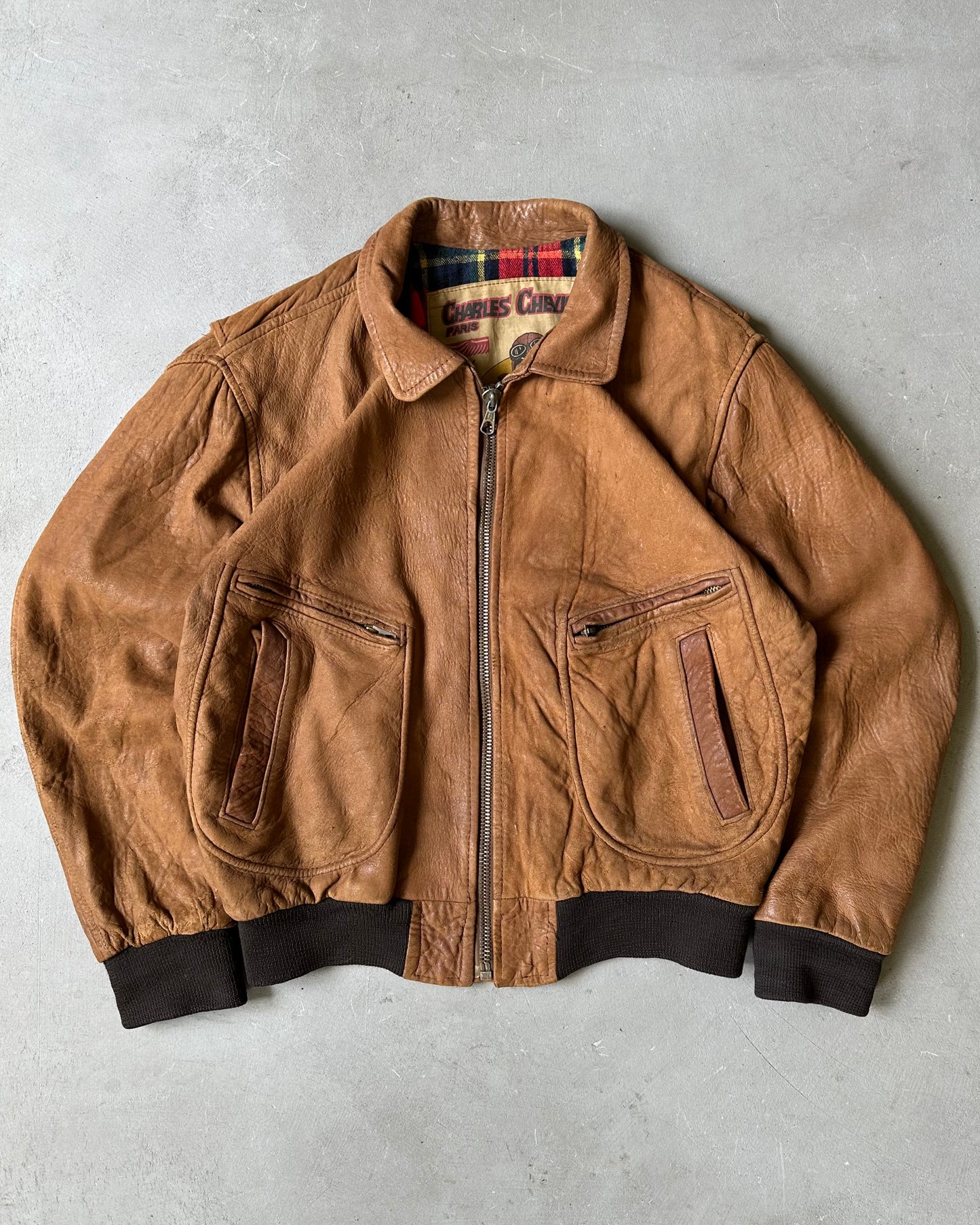 1980s - Distressed Brown Chevignon Aviator Leather Jacket - M