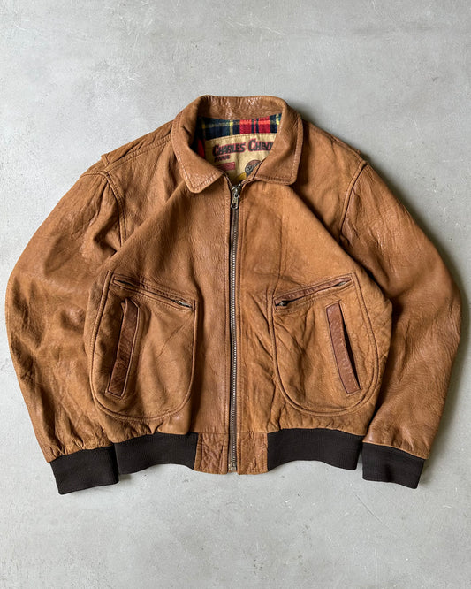 1980s - Distressed Brown Chevignon Aviator Leather Jacket - M