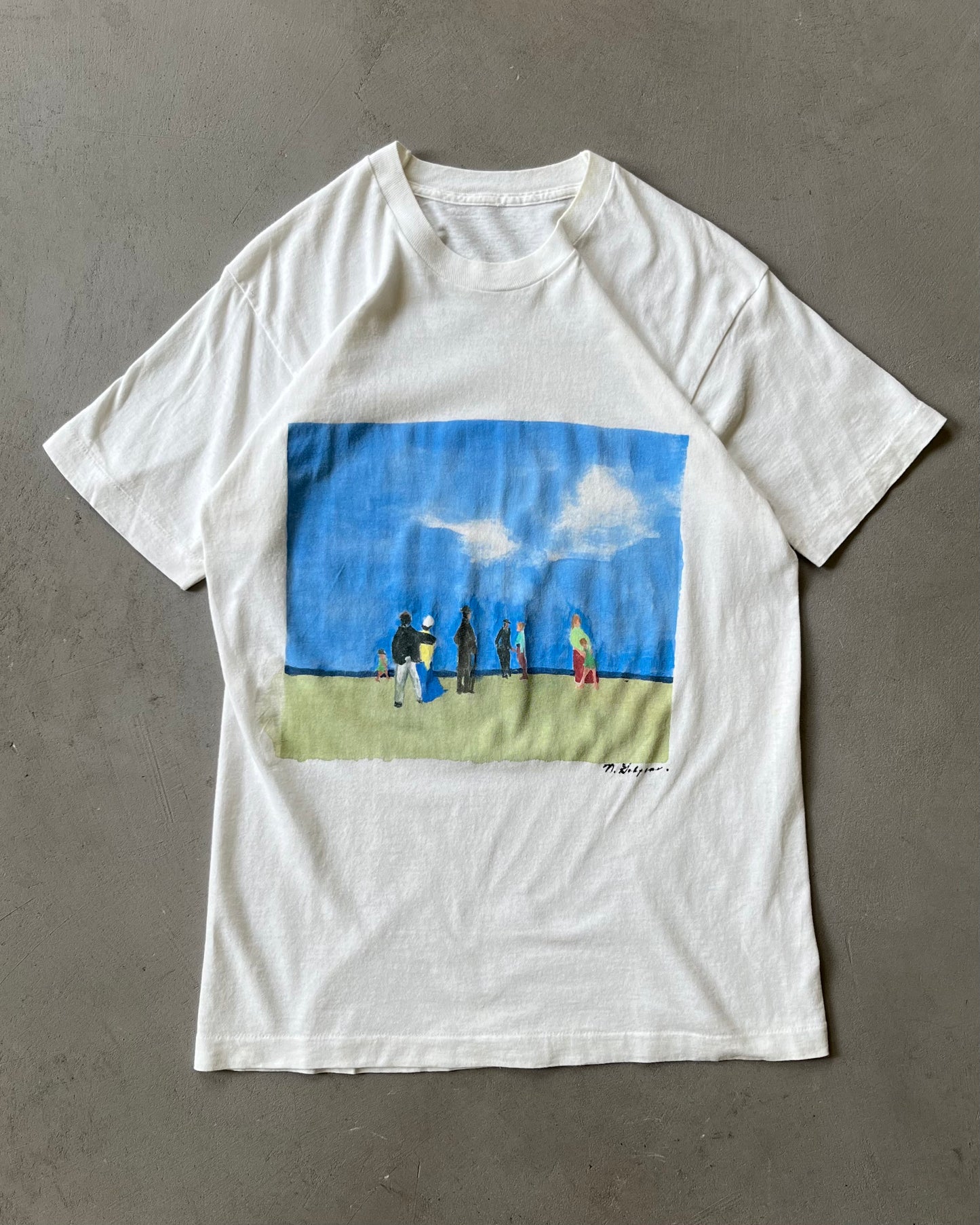 1990s - White Art Paint T-Shirt - S/M